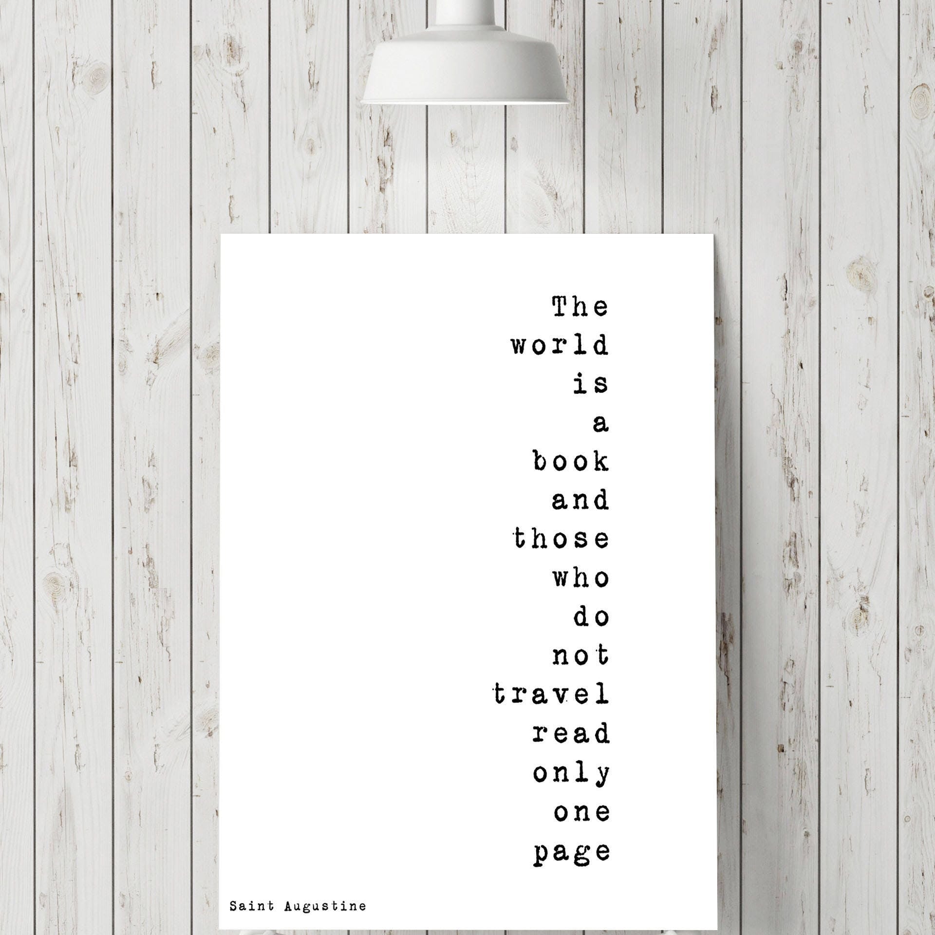 The World Is A Book Inspirational Quote, Travel Decor Quote Art Print in Black & White, Travel Art Home Decor, St Augustine