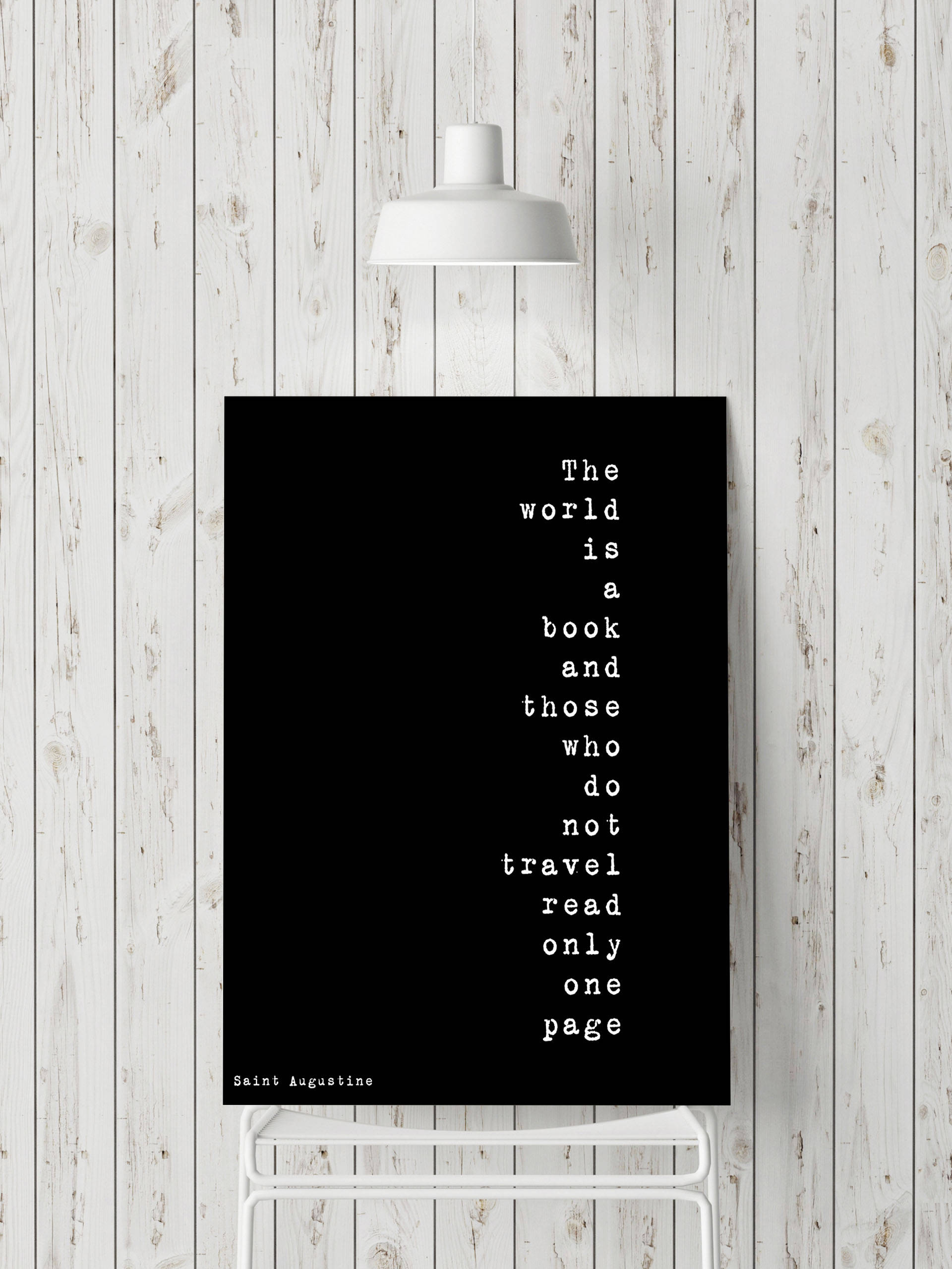 The World Is A Book Inspirational Quote, Travel Decor Quote Art Print in Black & White, Travel Art Unframed Home Decor, St Augustine - BookQuoteDecor