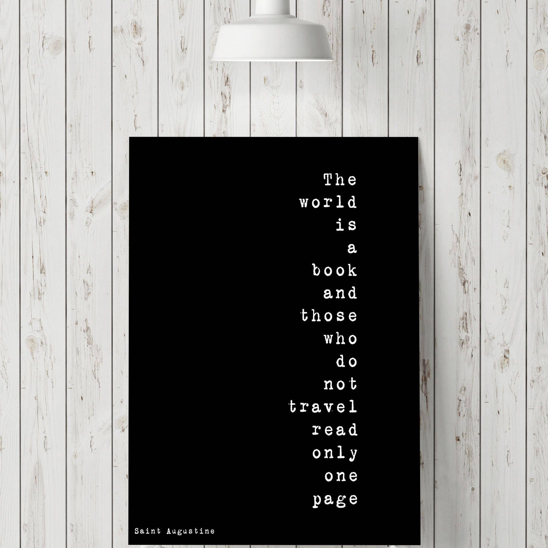 The World Is A Book Inspirational Quote, Travel Decor Quote Art Print in Black & White