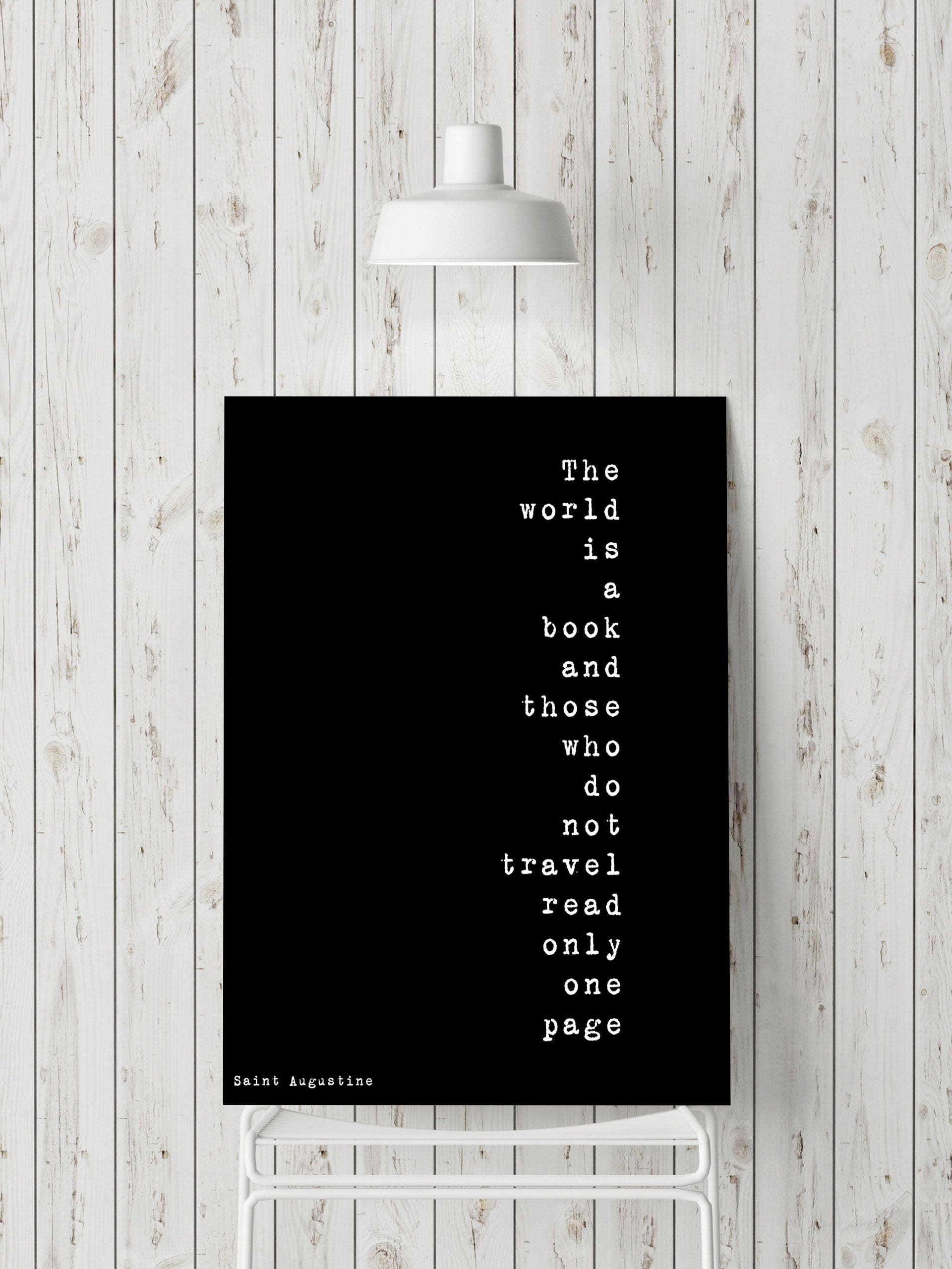 The World Is A Book Inspirational Quote, Travel Decor Quote Art Print in Black & White