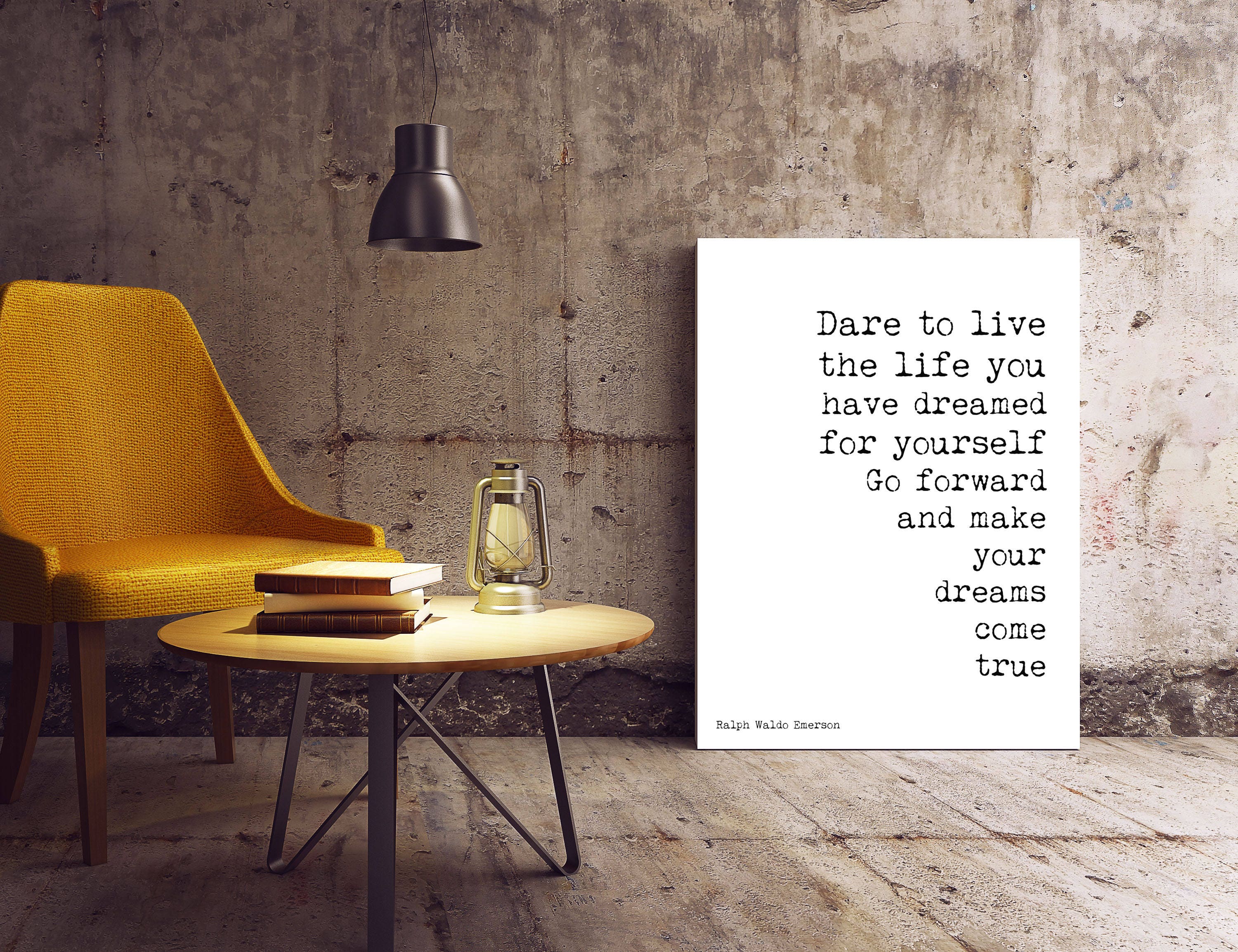 Ralph Waldo Emerson Positive Quote, Dare to Live Black and White Art