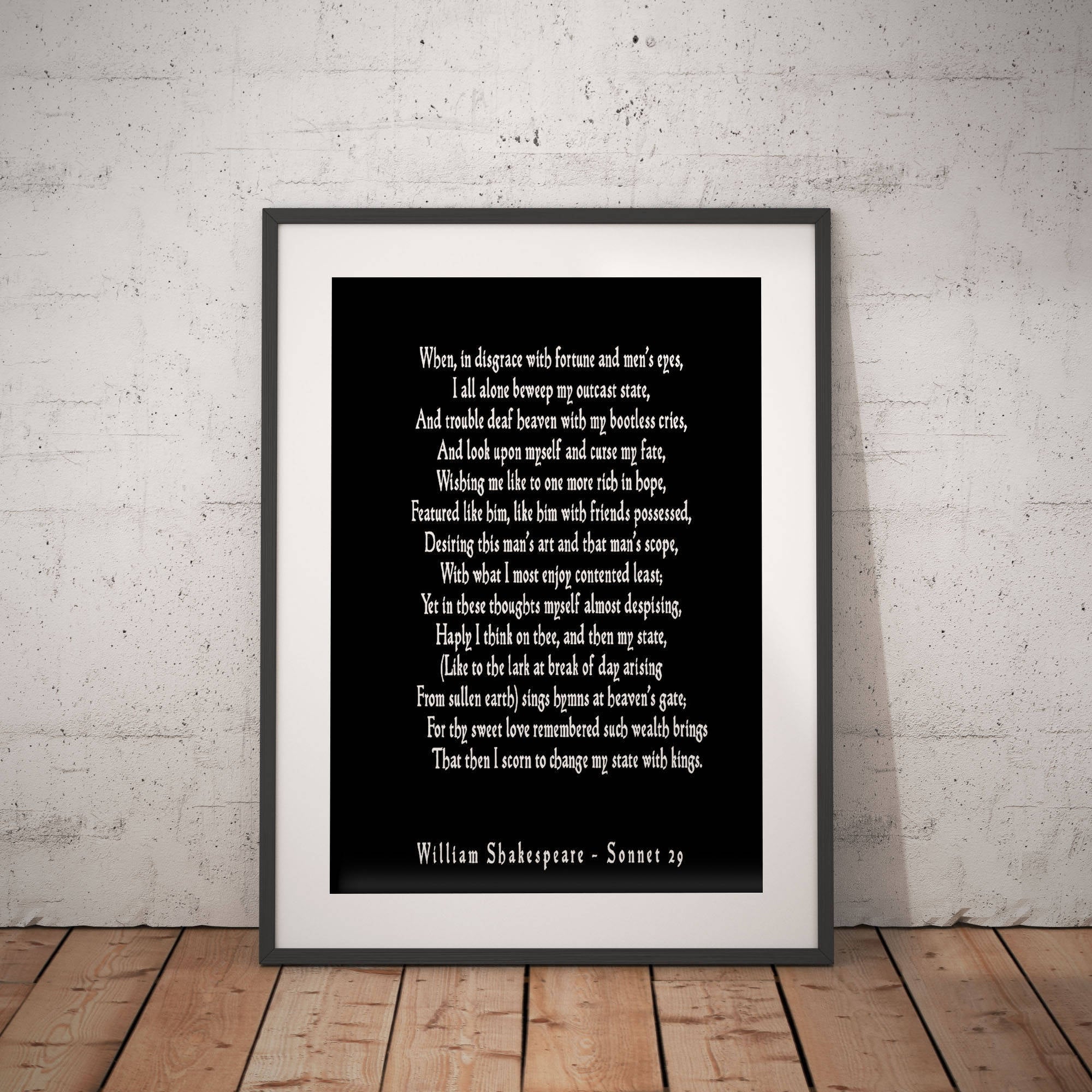 Sonnet 29 Shakespeare Wall Art, Love Poetry Art for Bedroom Decor, Unframed Shakespeare Quote, When In Disgrace With Fortune and Men's Eyes - BookQuoteDecor