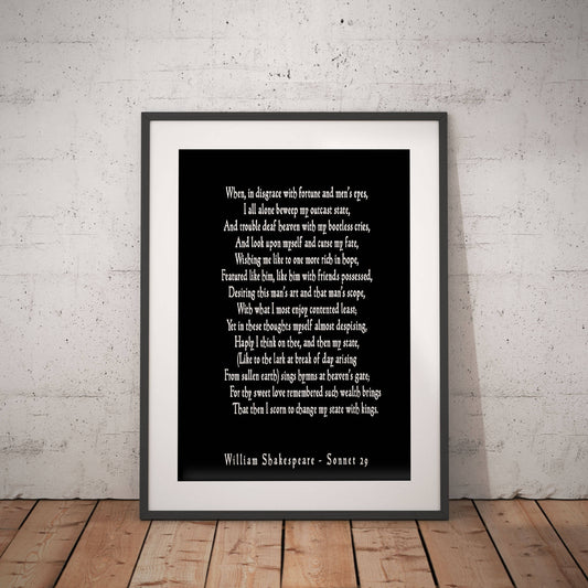 Sonnet 29 Shakespeare Wall Art, Love Poetry Art for Bedroom Decor, Unframed Shakespeare Quote, When In Disgrace With Fortune and Men's Eyes - BookQuoteDecor