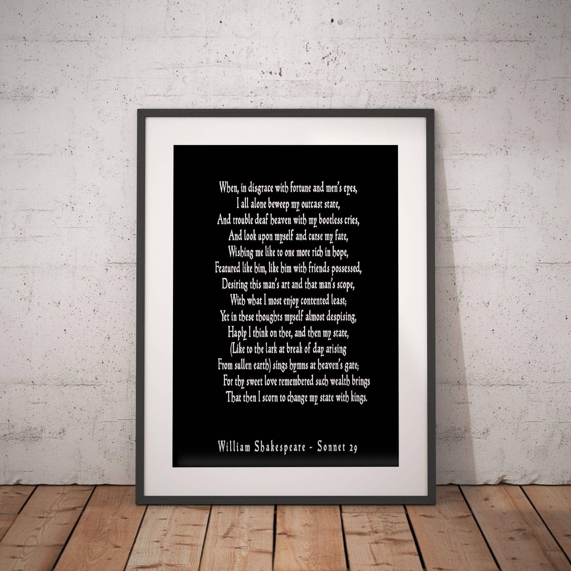 Sonnet 29 Shakespeare Wall Art, Love Poetry Art for Bedroom Decor,