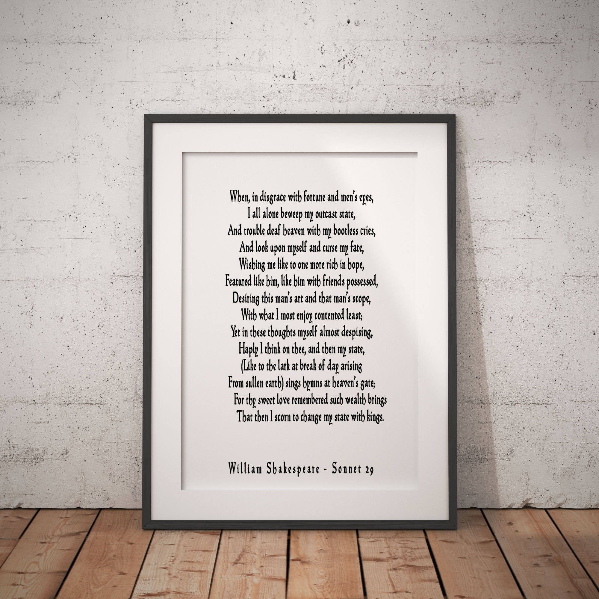 Sonnet 29 Shakespeare Wall Art, Love Poetry Art for Bedroom Decor, Unframed Shakespeare Quote, When In Disgrace With Fortune and Men's Eyes - BookQuoteDecor