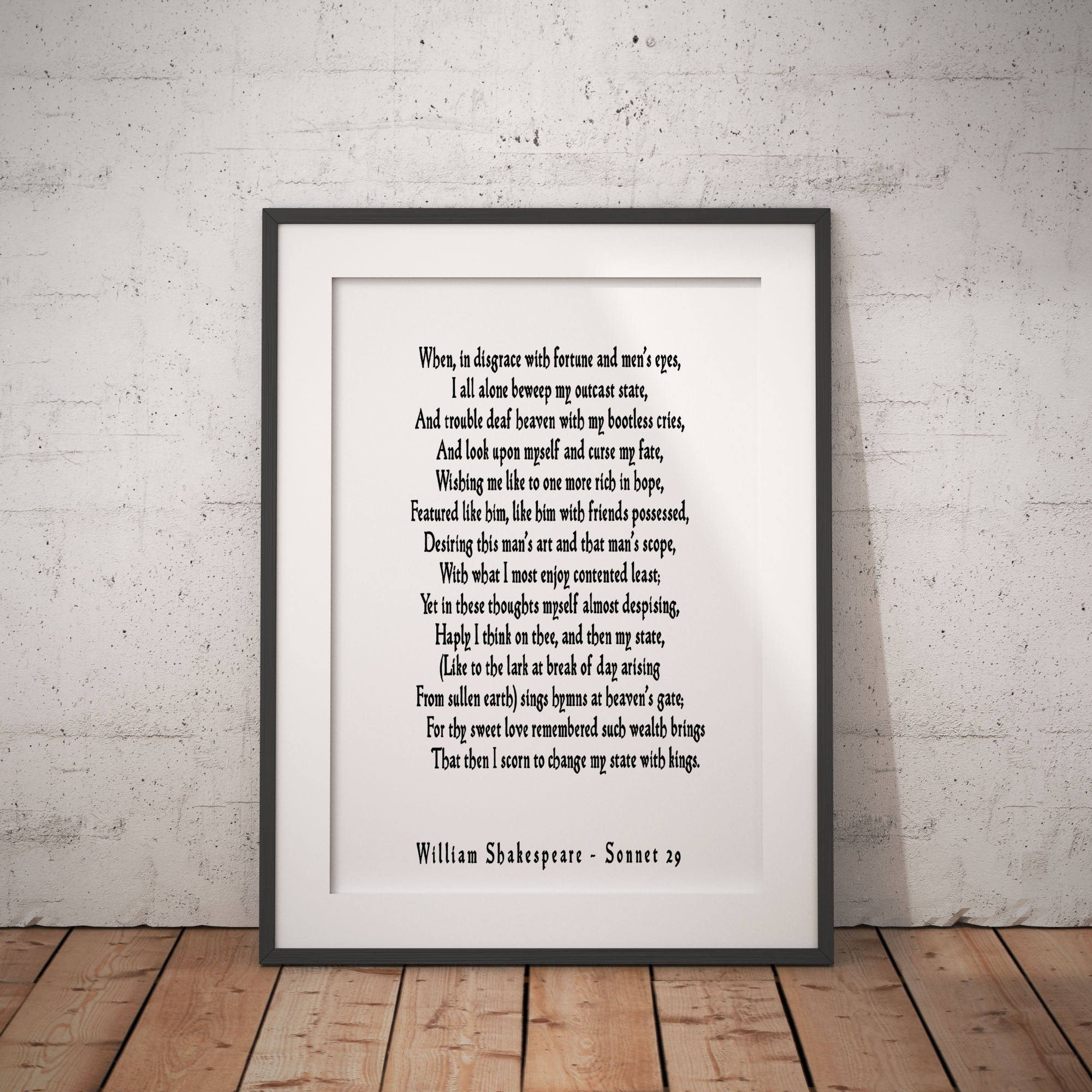Sonnet 29 Shakespeare Wall Art, Love Poetry Art for Bedroom Decor,