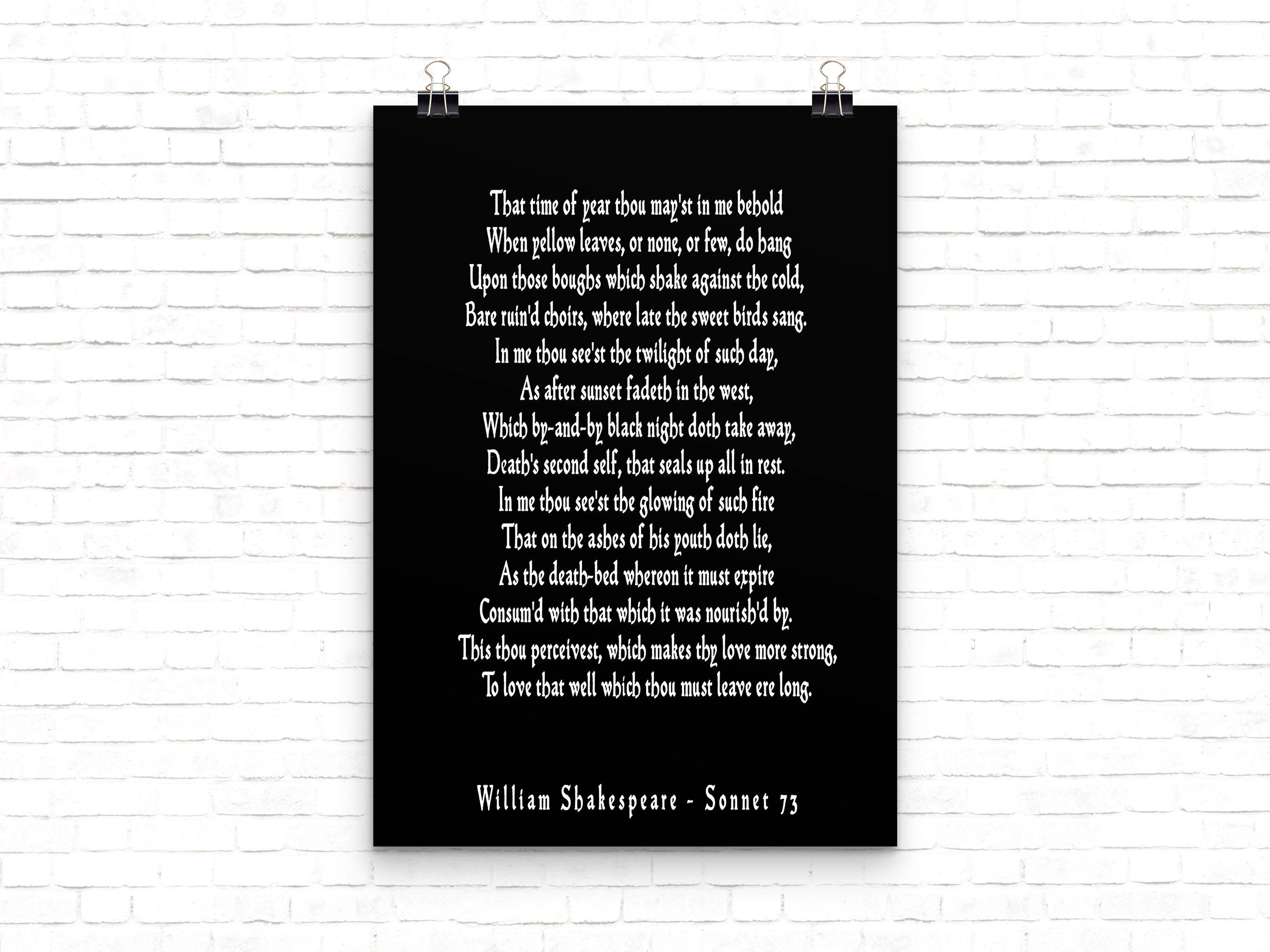 Sonnet 73 Shakespeare Love Poem, That Time Of Year Thou Mayst In Me Behold Shakespeare Wall Art for Bedroom Decor, Love Poetry Art Unframed - BookQuoteDecor