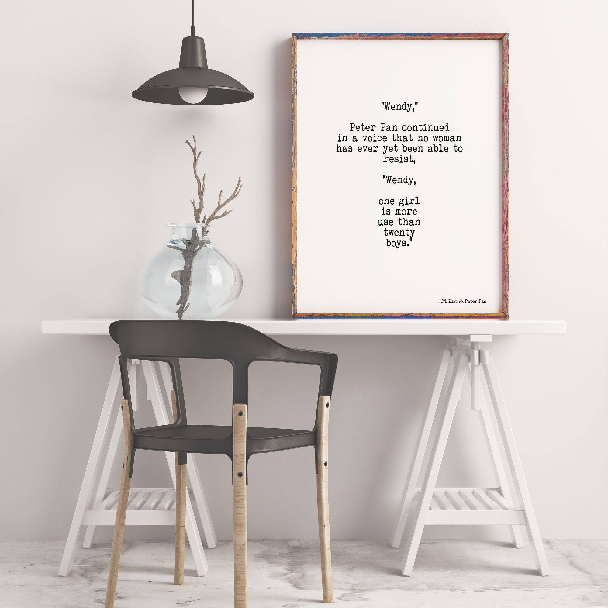 Peter Pan Quote Art Print, One Girl Is More Use Than Twenty Boys Girl Power Wall Art, Teen Room Decor, Unframed Print in Black And White - BookQuoteDecor