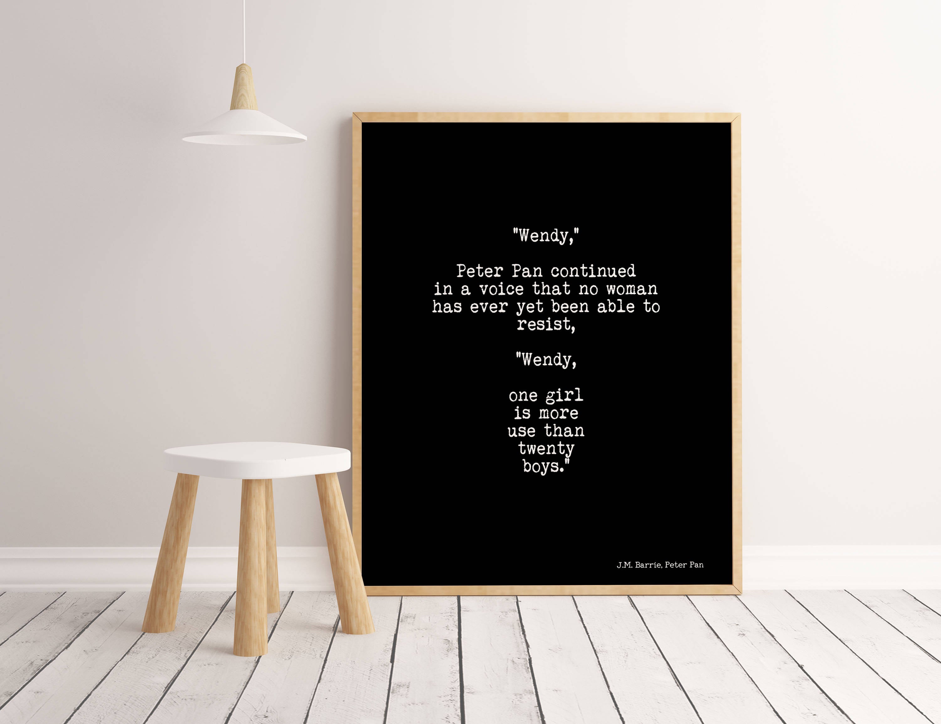 Peter Pan Quote Art Print, One Girl Is More Use Than Twenty Boys Girl Power Wall Art, Teen Room Decor, Unframed Print in Black And White - BookQuoteDecor