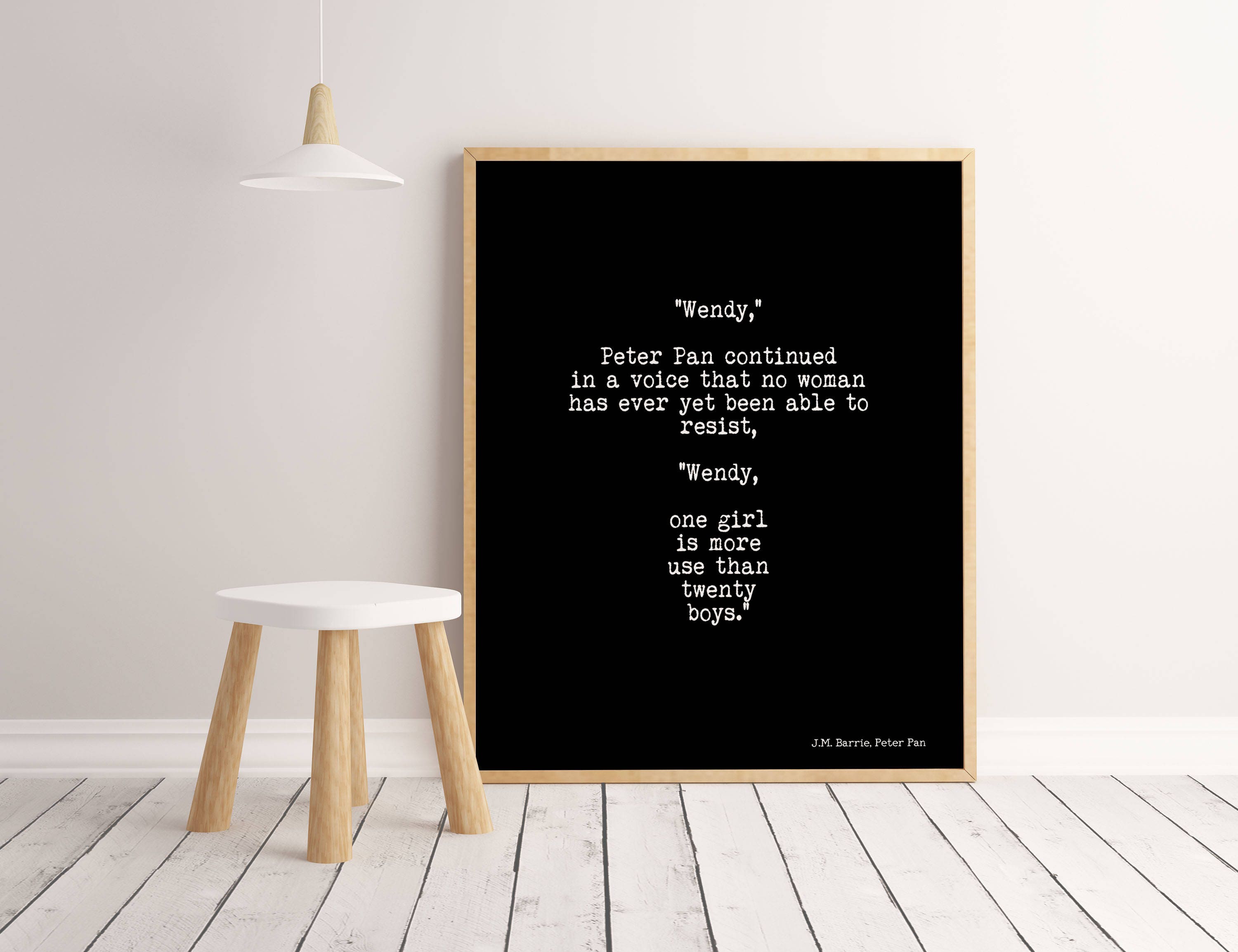 Peter Pan One Girl Is More Use Than Twenty Boys Girl Power Quote Wall Art Prints, Unframed Wall Decor in Black and White