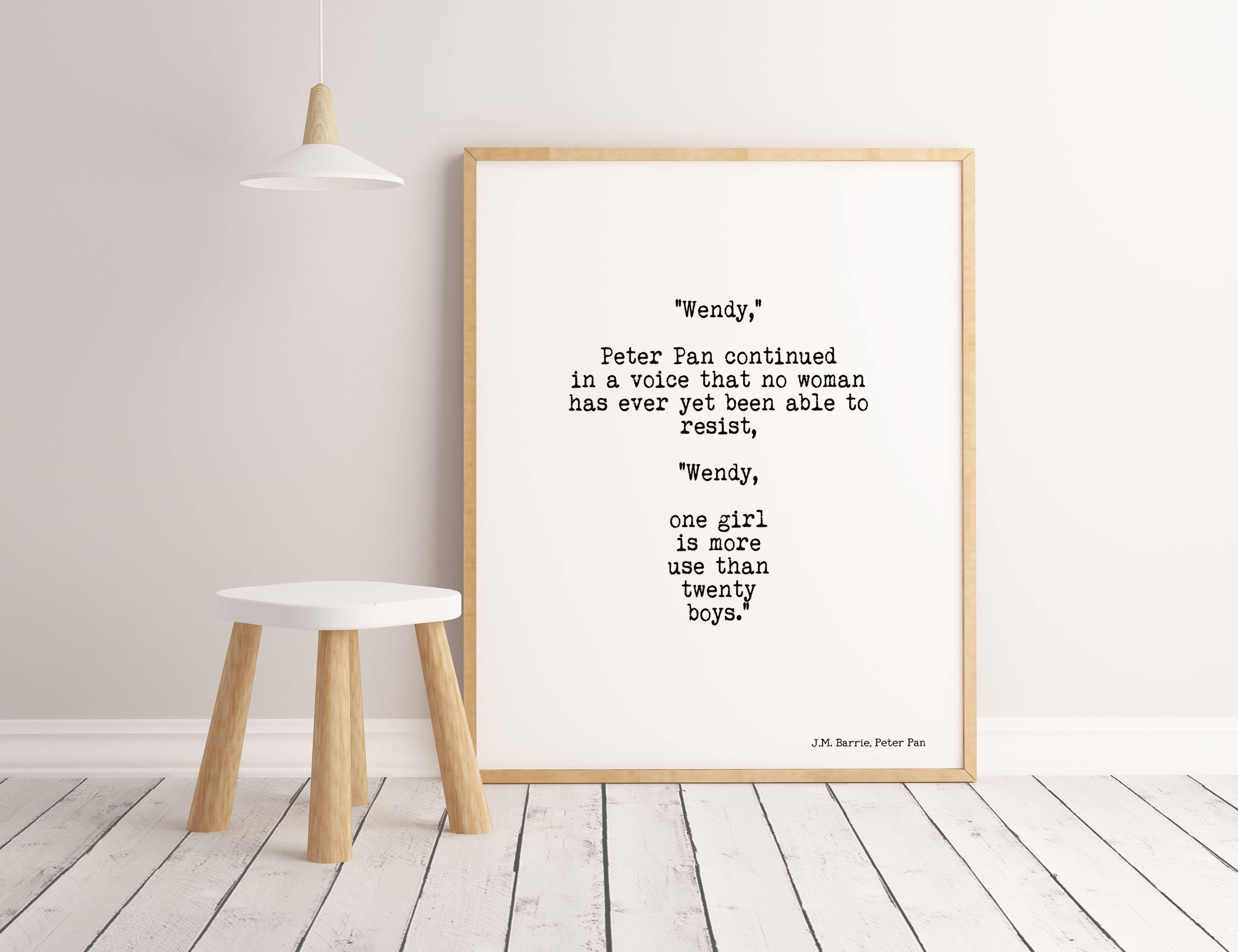 Peter Pan Quote Art Print, One Girl Is More Use Than Twenty Boys Girl Power Wall Art, Teen Room Decor, Unframed Print in Black And White - BookQuoteDecor