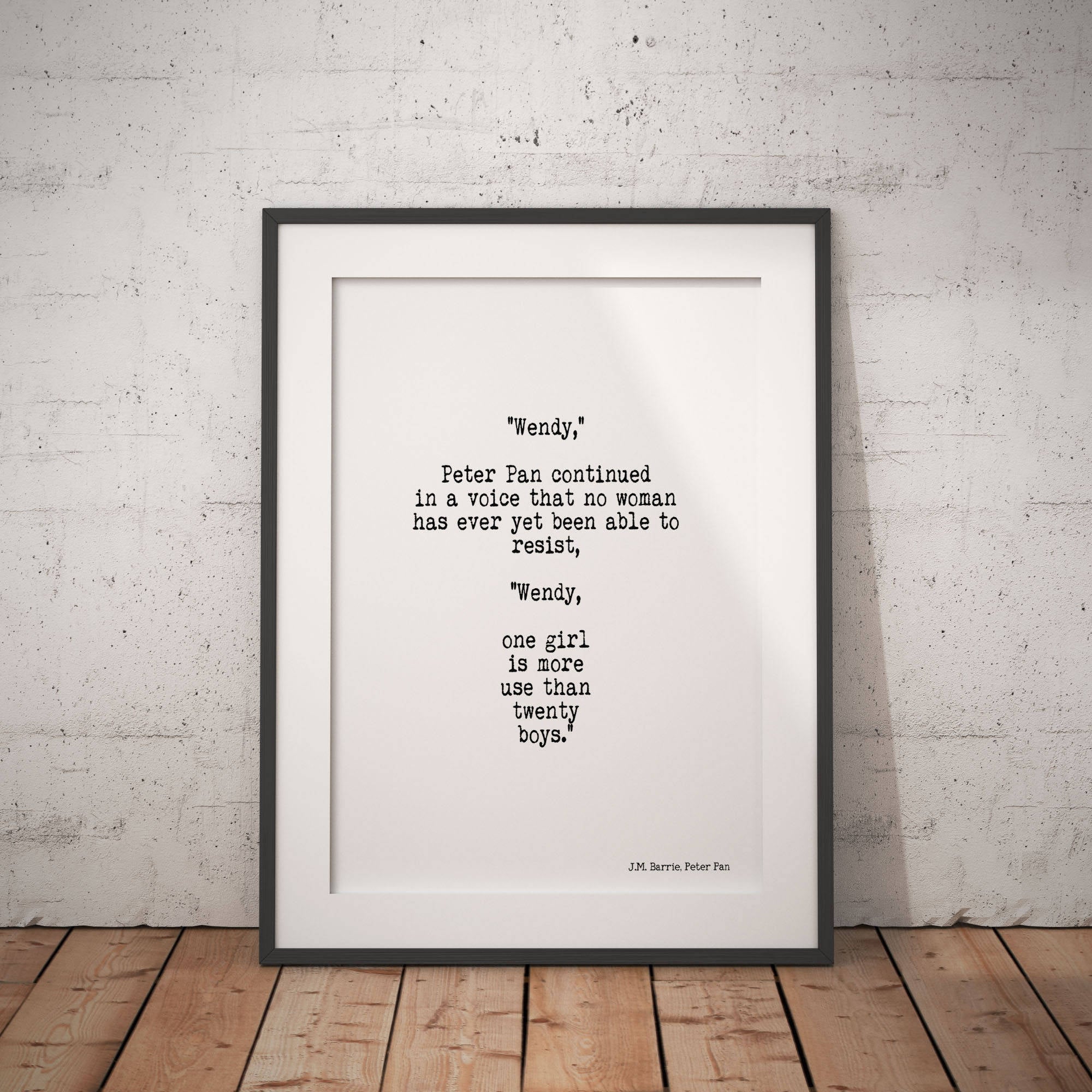 Peter Pan Quote Art Print, One Girl Is More Use Than Twenty Boys Girl Power Wall Art, Teen Room Decor, Unframed Print in Black And White - BookQuoteDecor