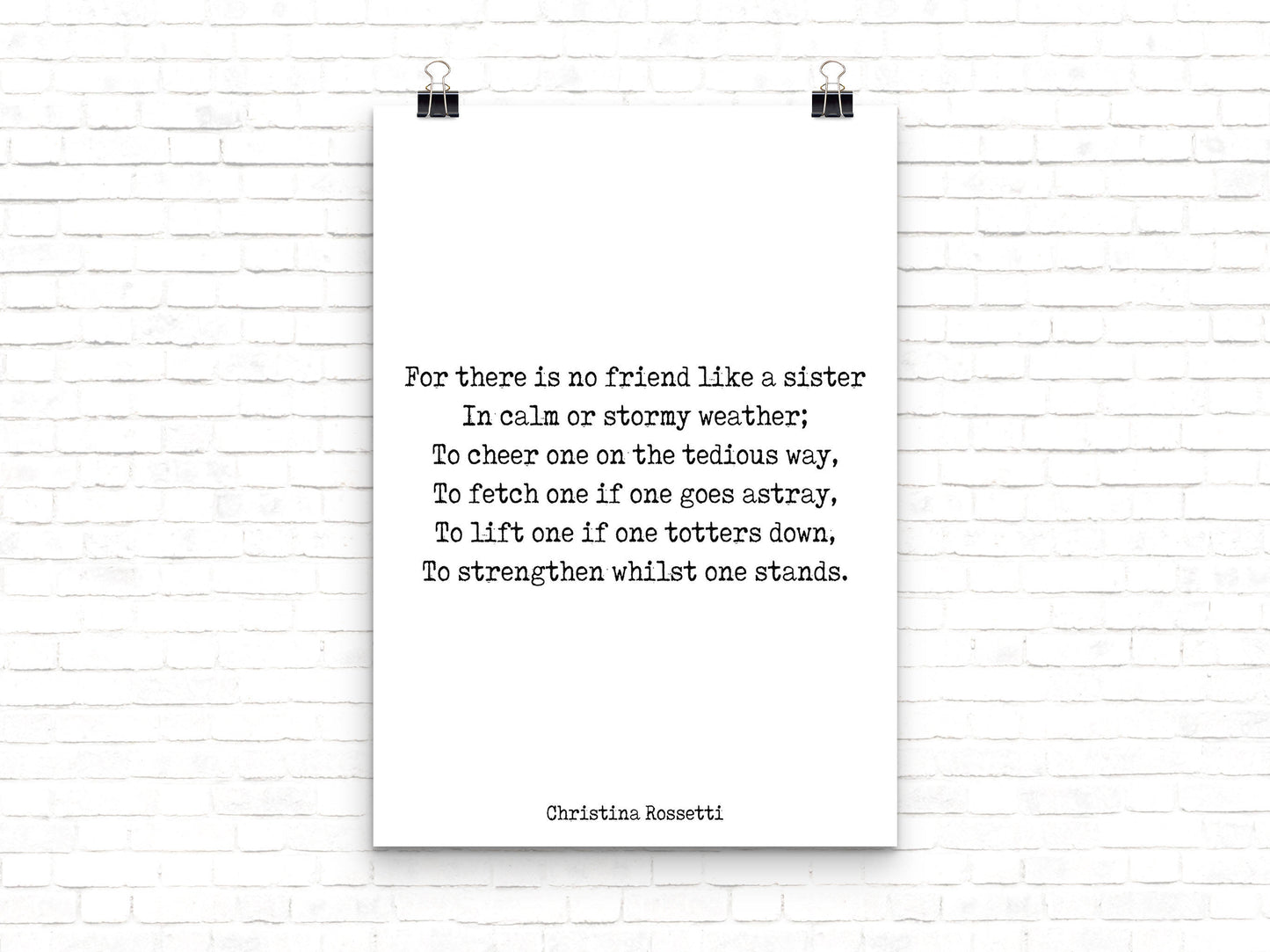 Sister Poem Print, Sisters Quote Print, Christina Rossetti Sister Gift Wall Art, No Friend Like A Sister Art Black & White Unframed - BookQuoteDecor