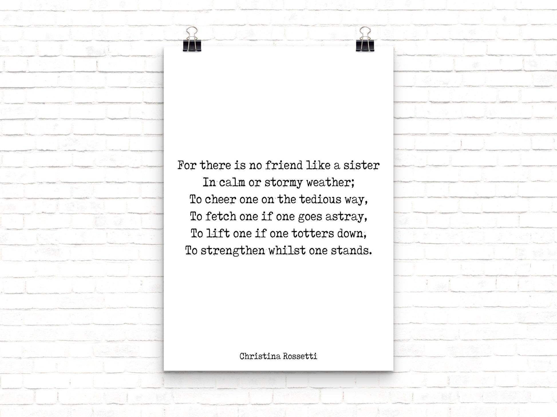 Sister Poem Print, Sisters Quote Print, Christina Rossetti Sister Gift Wall Art, No Friend Like A Sister Art Black & White Unframed - BookQuoteDecor