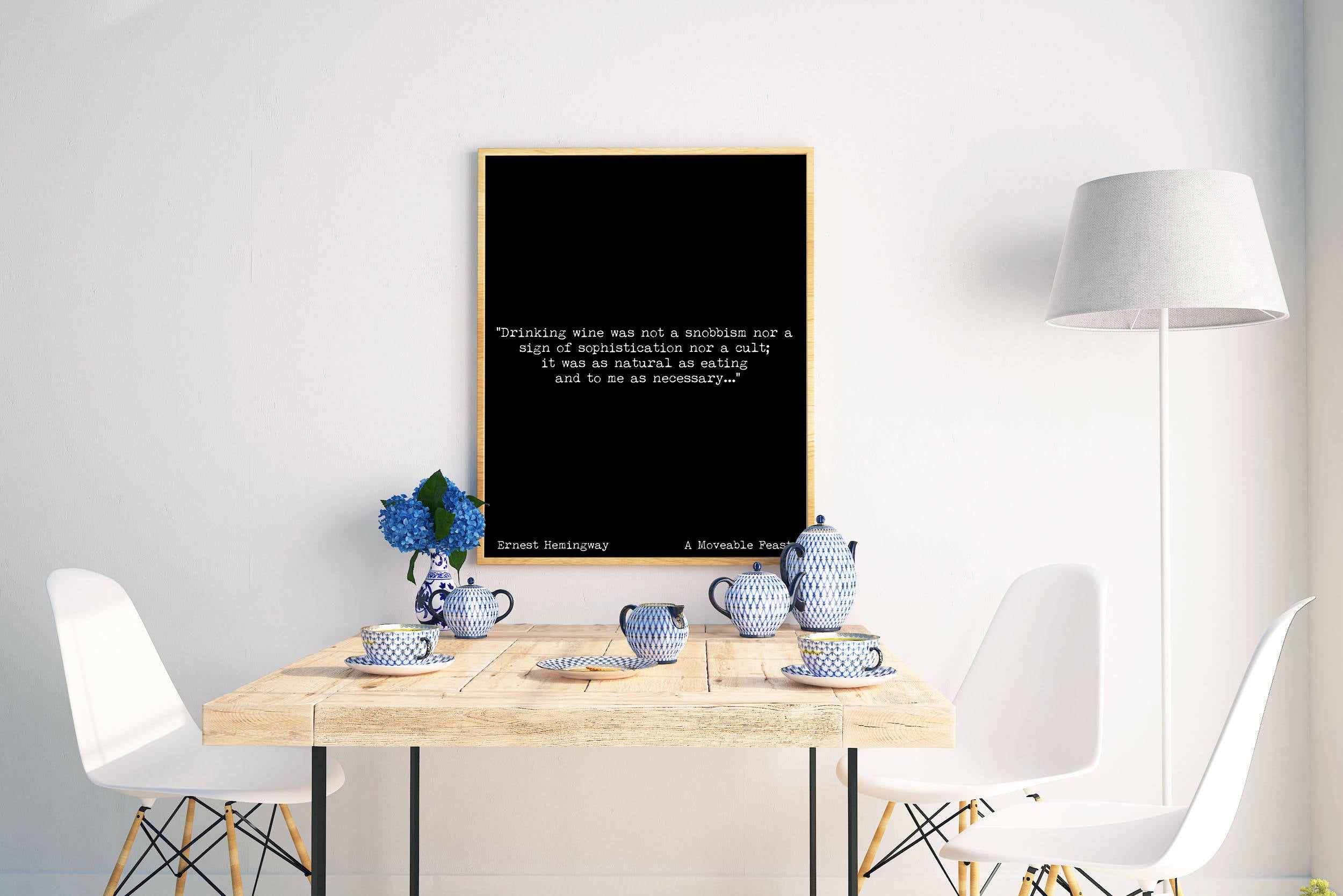 Ernest Hemingway Wine Quote Print from A Moveable Feast Book Quote Decor for Kitchen or Dining Room Wall Art