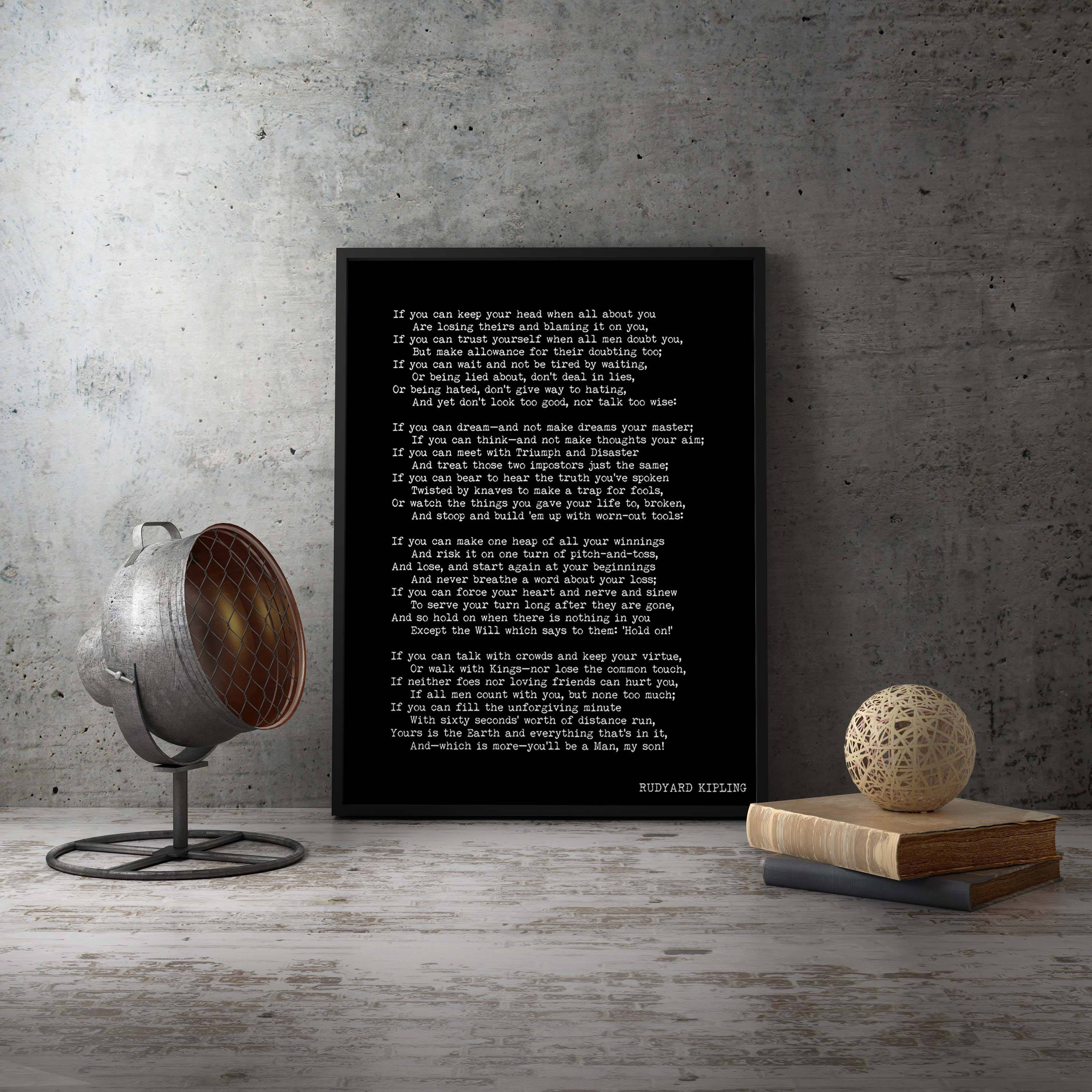 Large Framed Wall Art Rudyard Kipling IF Poem 24x36 Framed Art Print in Black & White