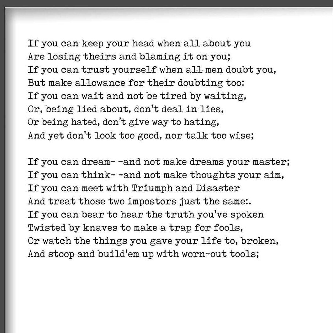 If Rudyard Kipling Poem Print Set of 2, 20x30 Prints Inspirational Poetry Literary Gifts in Black & White
