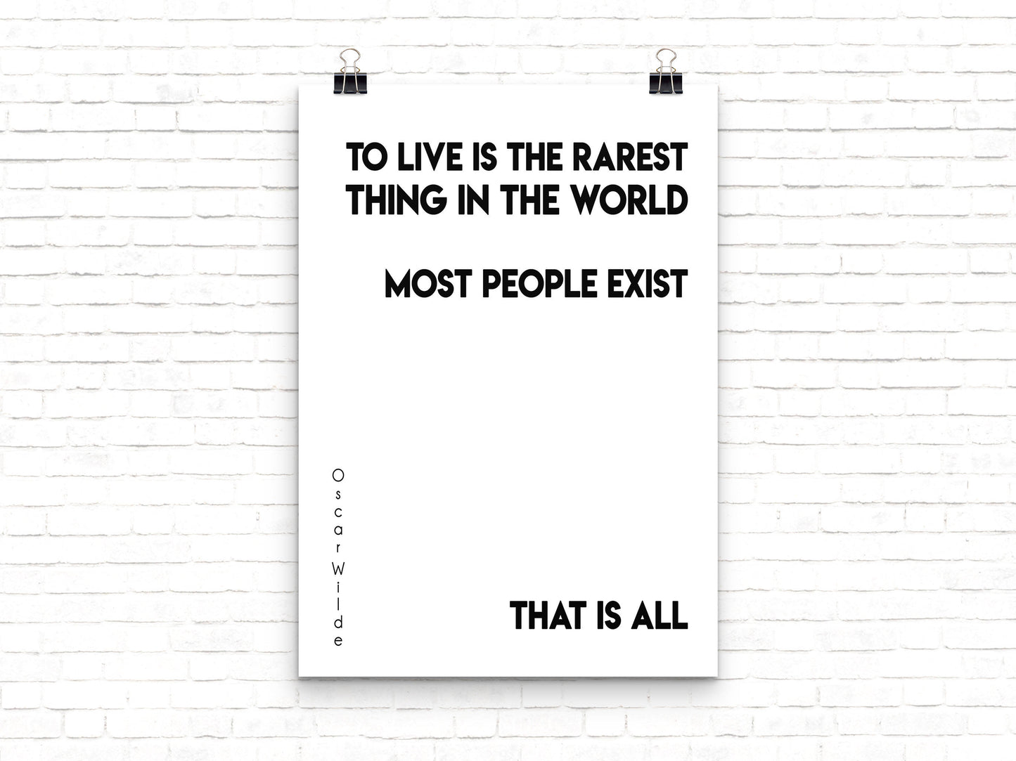 Oscar Wilde Life Quote, To Live Is The Rarest Thing Black And White Art, Motivation Quote Inspirational Print For Home Decor Unframed - BookQuoteDecor