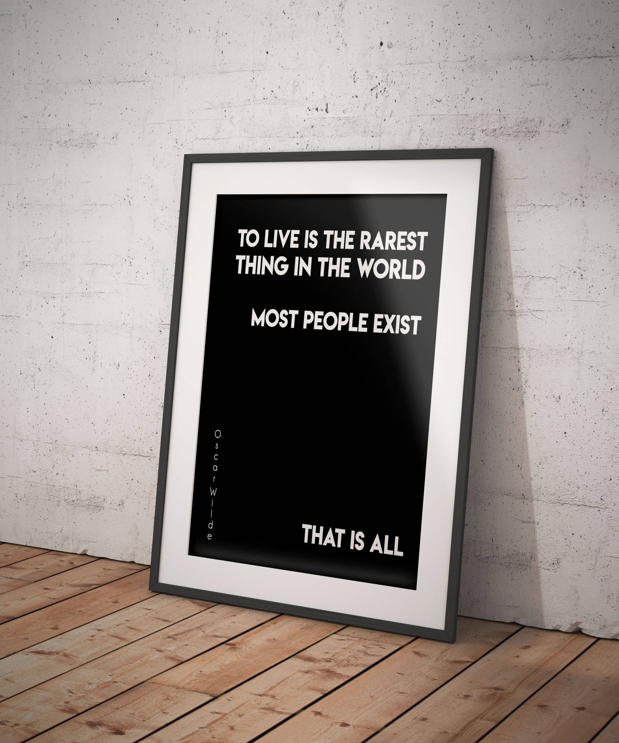 Oscar Wilde Life Quote, To Live Is The Rarest Thing Black And White Art, Motivation Quote Inspirational Print For Home Decor Unframed - BookQuoteDecor