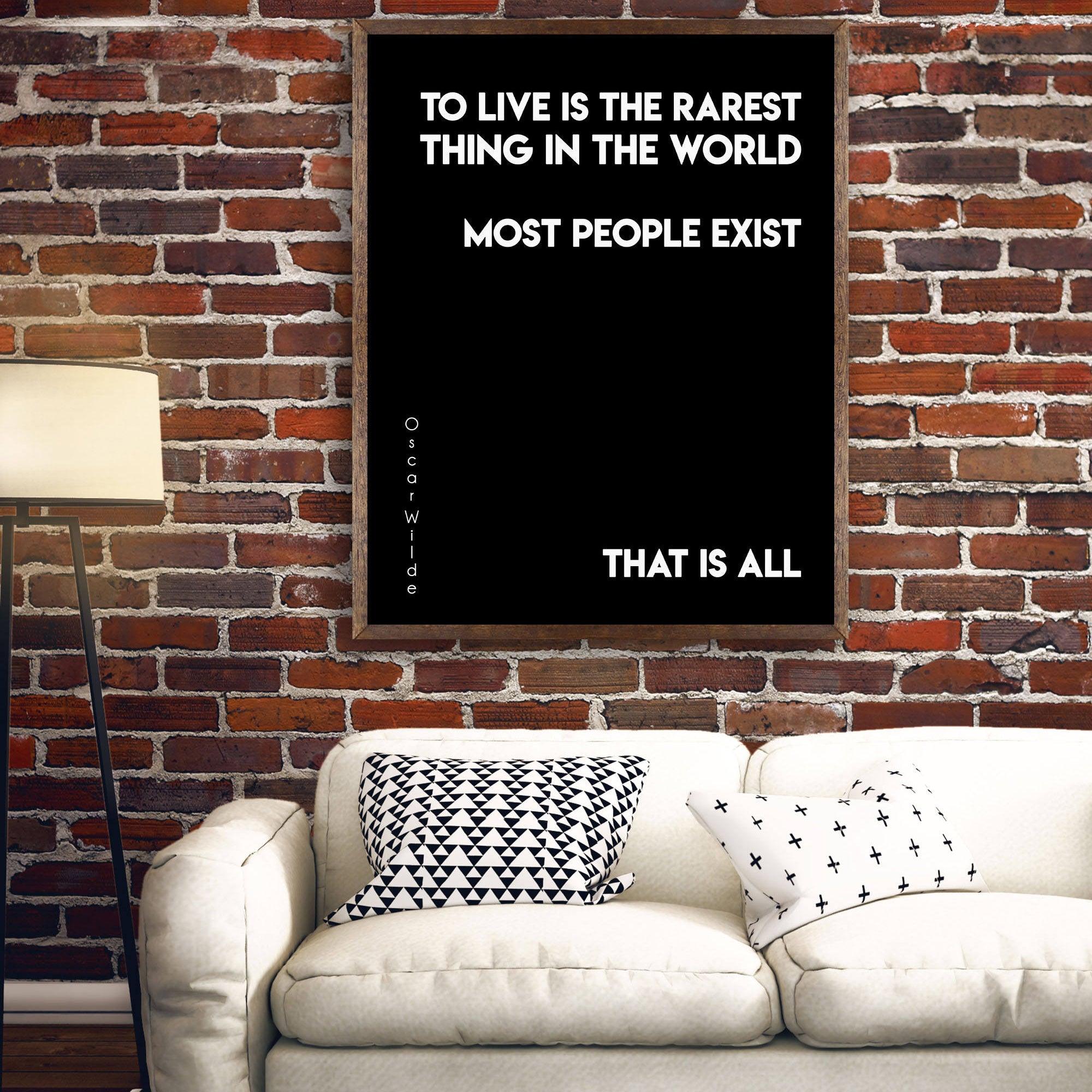 Oscar Wilde Life Quote, To Live Is The Rarest Thing Black And White Art, Motivation Quote Inspirational Print For Home Decor Unframed - BookQuoteDecor