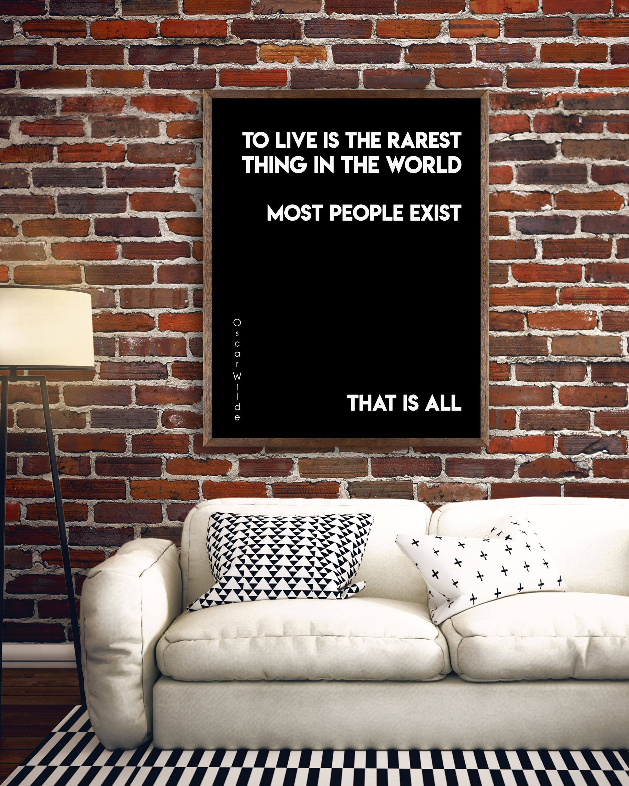 Oscar Wilde Life Quote, To Live Is The Rarest Thing Black And White Art, Motivation Quote Inspirational Print For Home Decor Unframed - BookQuoteDecor