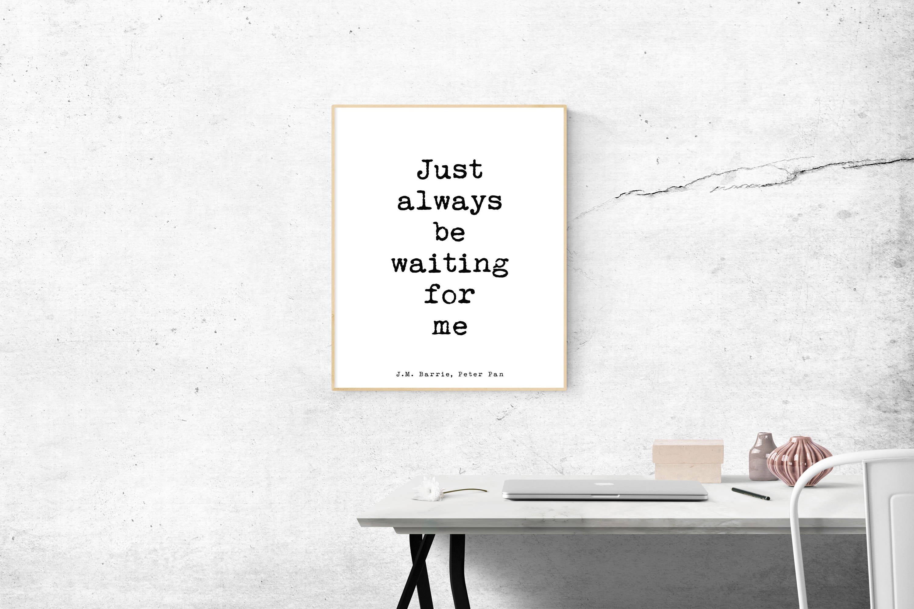 Peter Pan Art, Bedroom Decor Peter Pan Print, black and white print, Peter Pan poster, just always be waiting for me quote print, Unframed - BookQuoteDecor