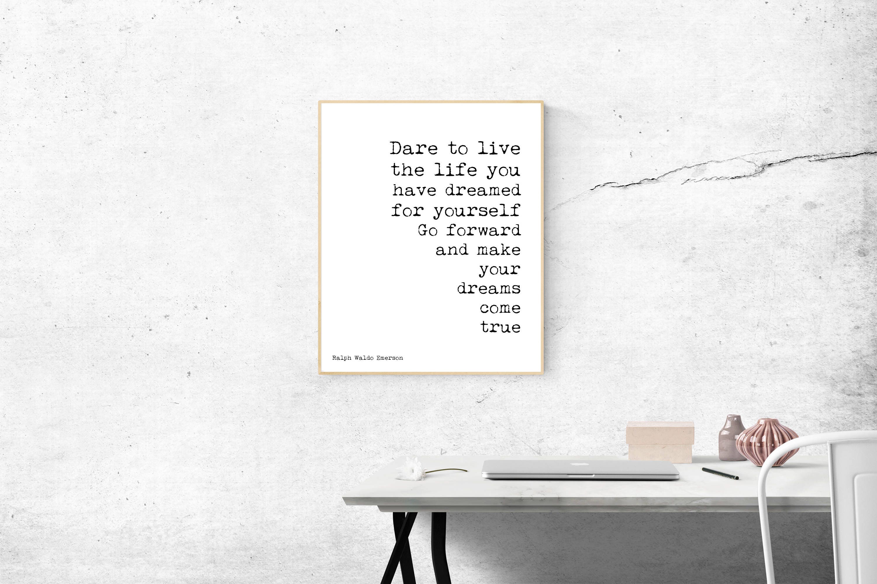 Ralph Waldo Emerson Positive Quote, Dare to Live Black and White Art