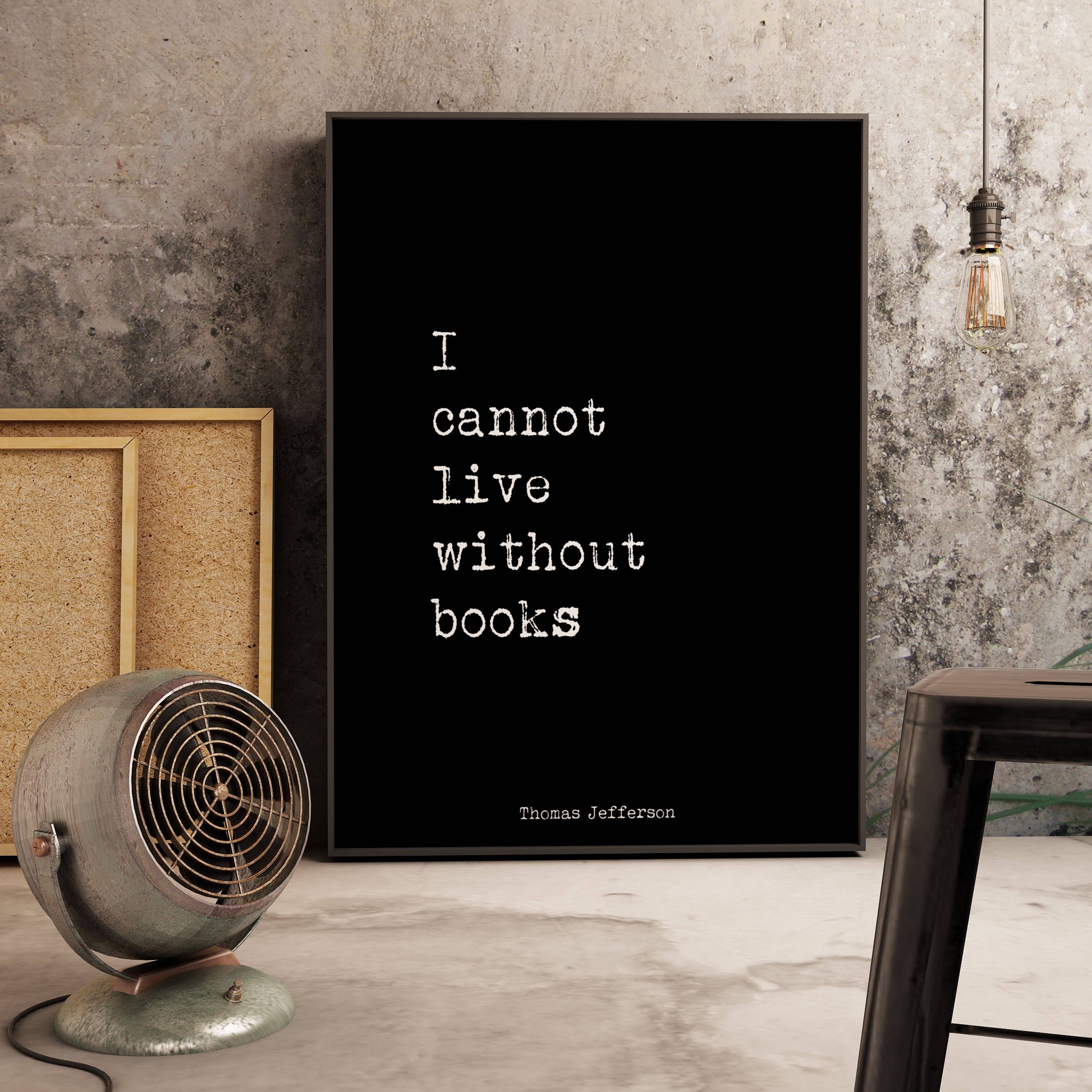 Book Reading Print with Thomas Jefferson Quote, Black & White Art For Library Decor