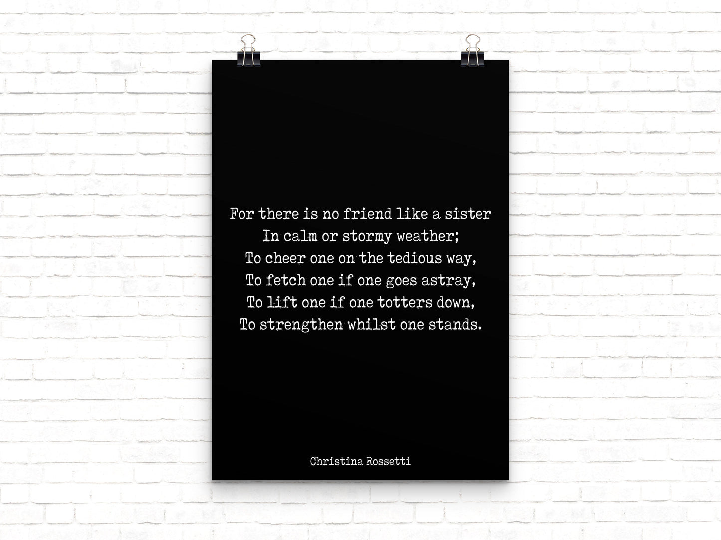 Sister Poem Print, Sisters Quote Print, Christina Rossetti Sister Gift Wall Art, No Friend Like A Sister Art Black & White Unframed - BookQuoteDecor