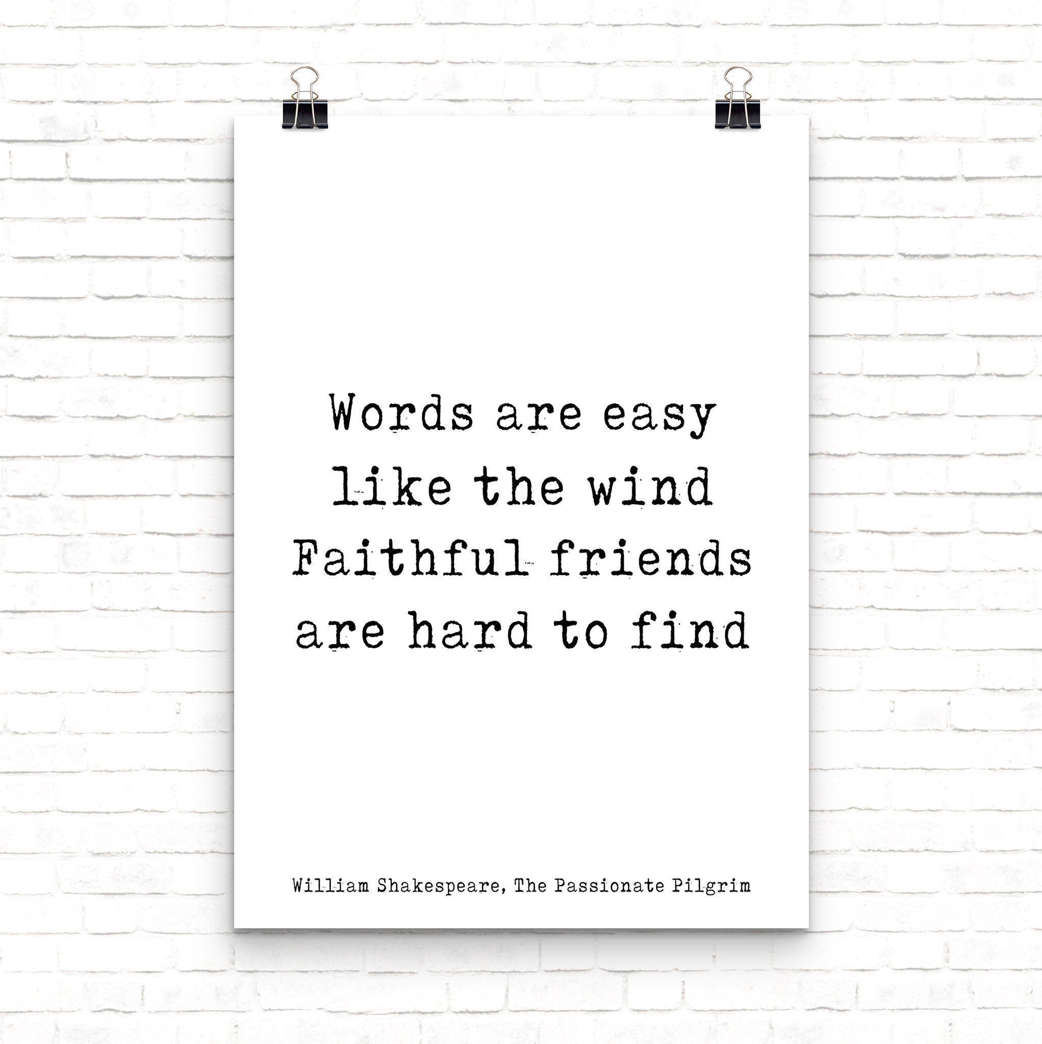 Shakespeare Friendship Quote Wall Art Print Unframed in Black & White, Perfect Best Friend Gift