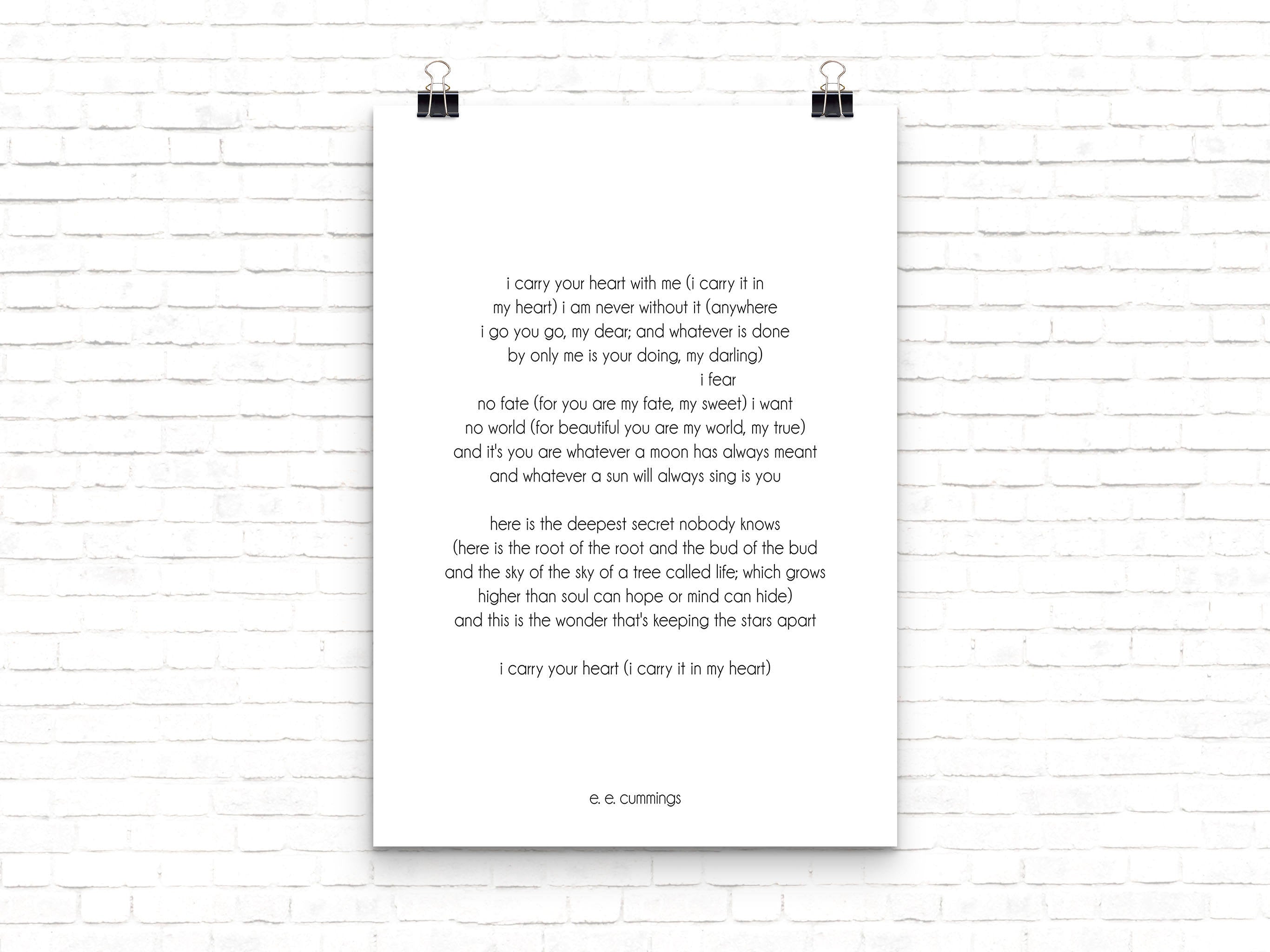 i carry your heart poetry quote art - BookQuoteDecor