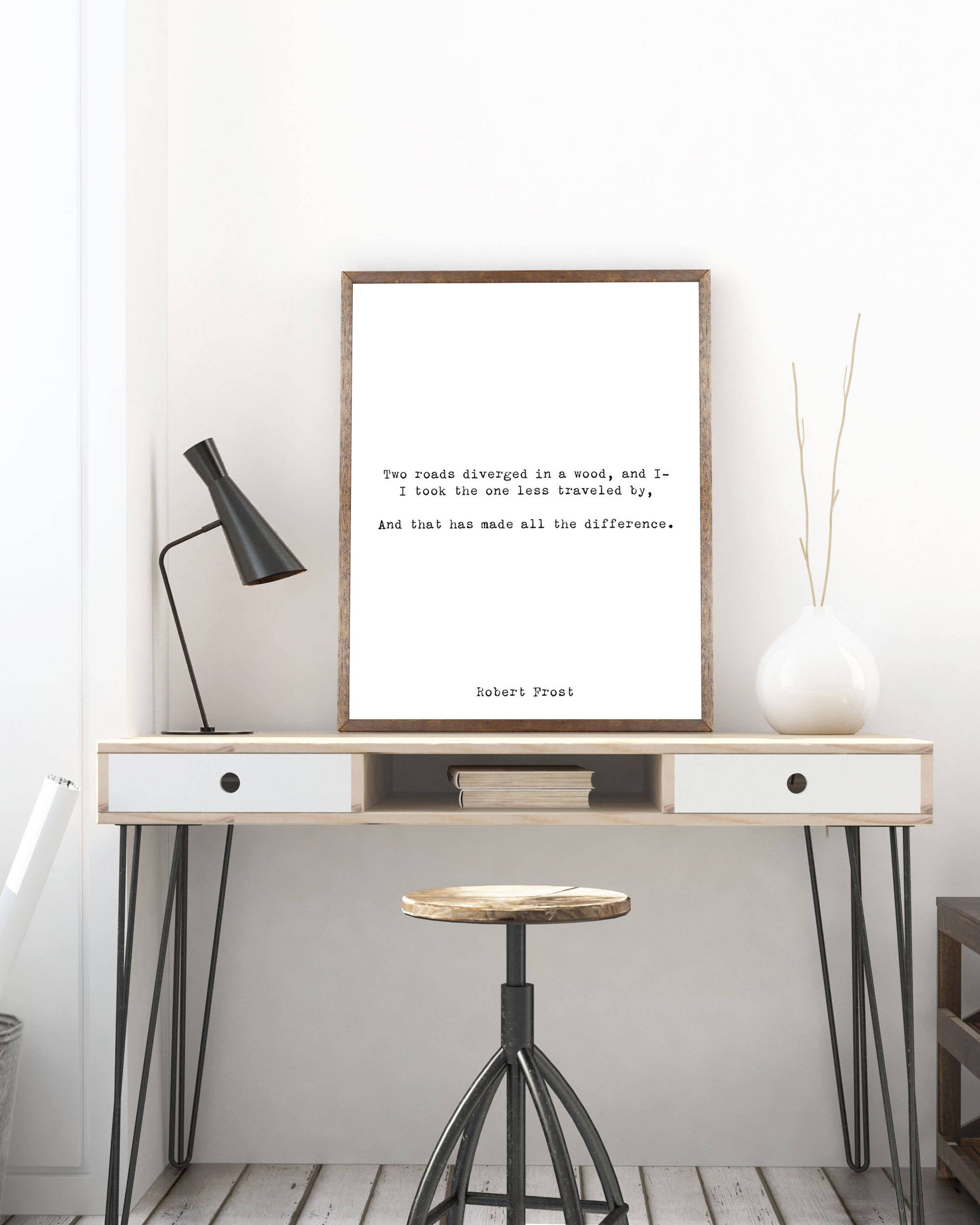 Robert Frost Quote Poetry Wall Art, Road Less Travelled Poem Poster, Two Roads Diverged Literary Gift Print, Unframed - BookQuoteDecor
