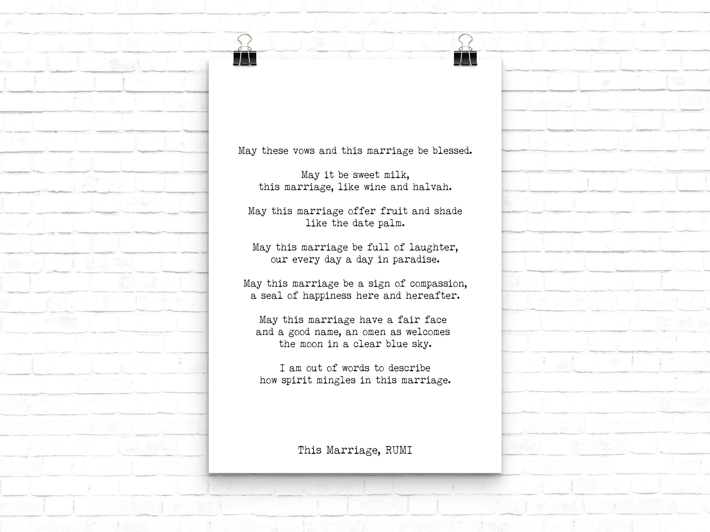 RUMI Marriage Poem Gift, Wedding Print, Love Poem Engagement Gift Idea, Poetry Quote Art Anniversary Present, Unframed - BookQuoteDecor