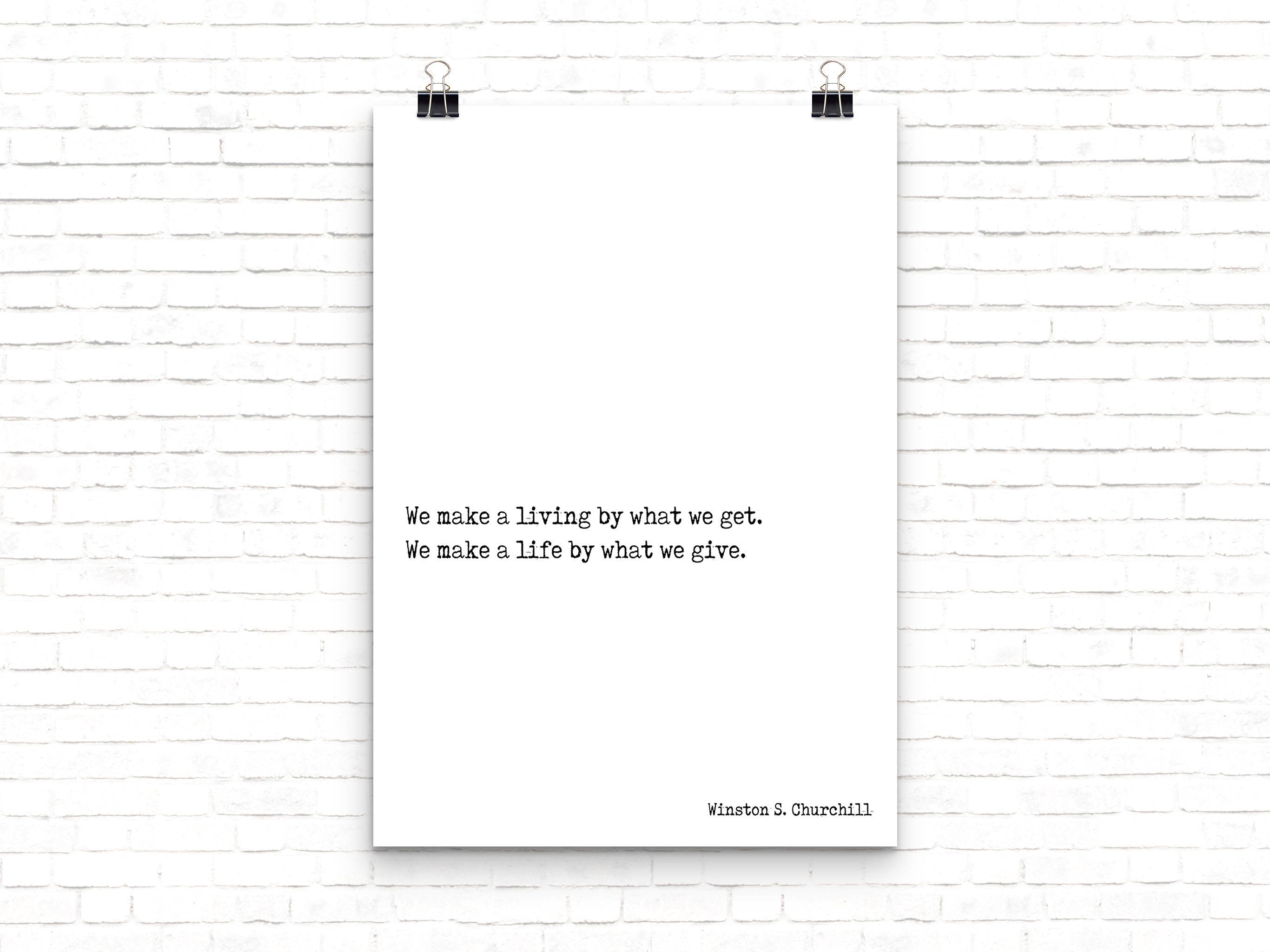 Winston Churchill Life Quote Modern Minimalist Art Inspirational Print, Black & White Office Decor, Scandinavian Style Unframed Poster - BookQuoteDecor
