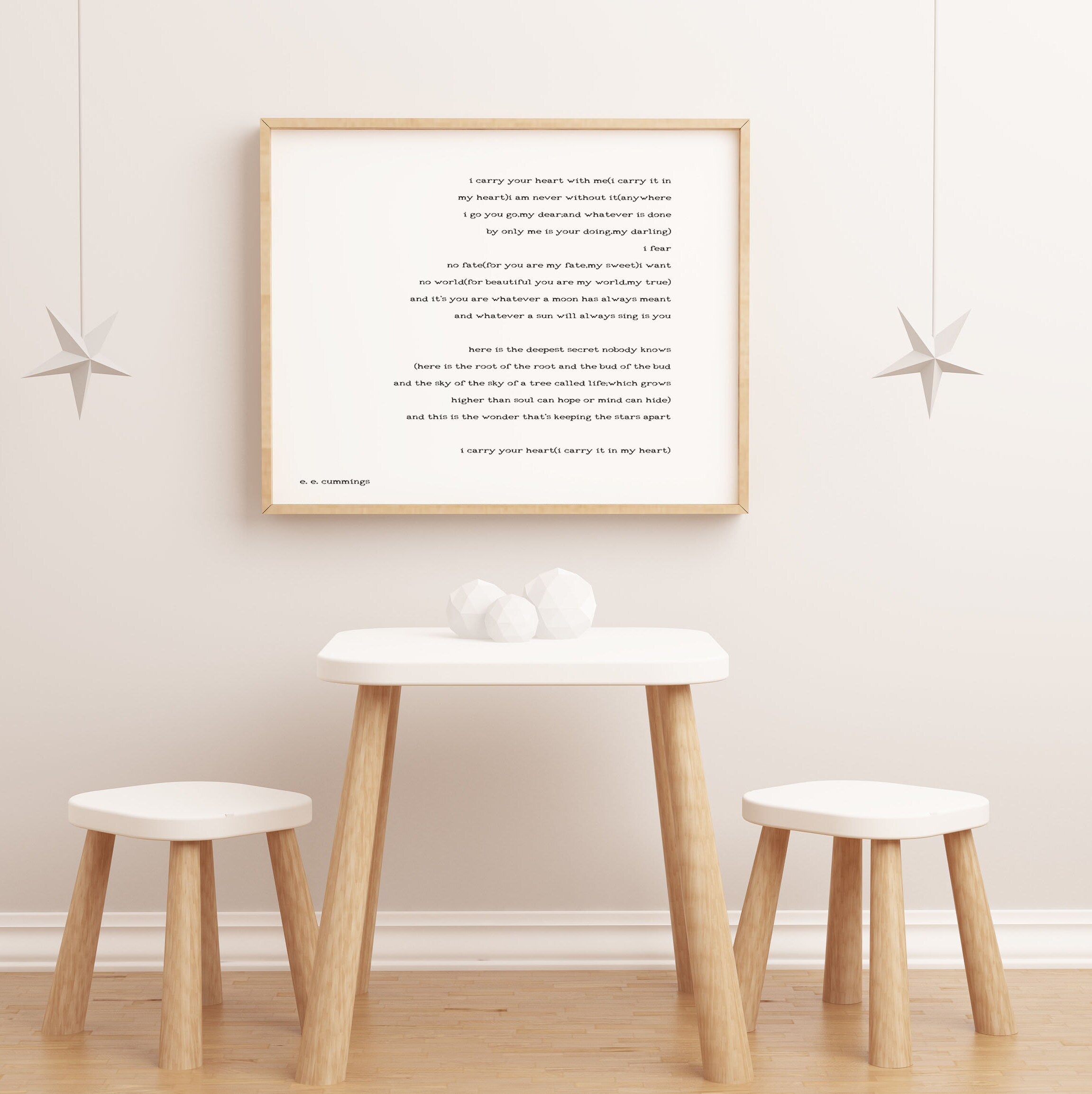 e e cummings I carry your heart Wall Art Print in Black and White, Unframed and Framed Art