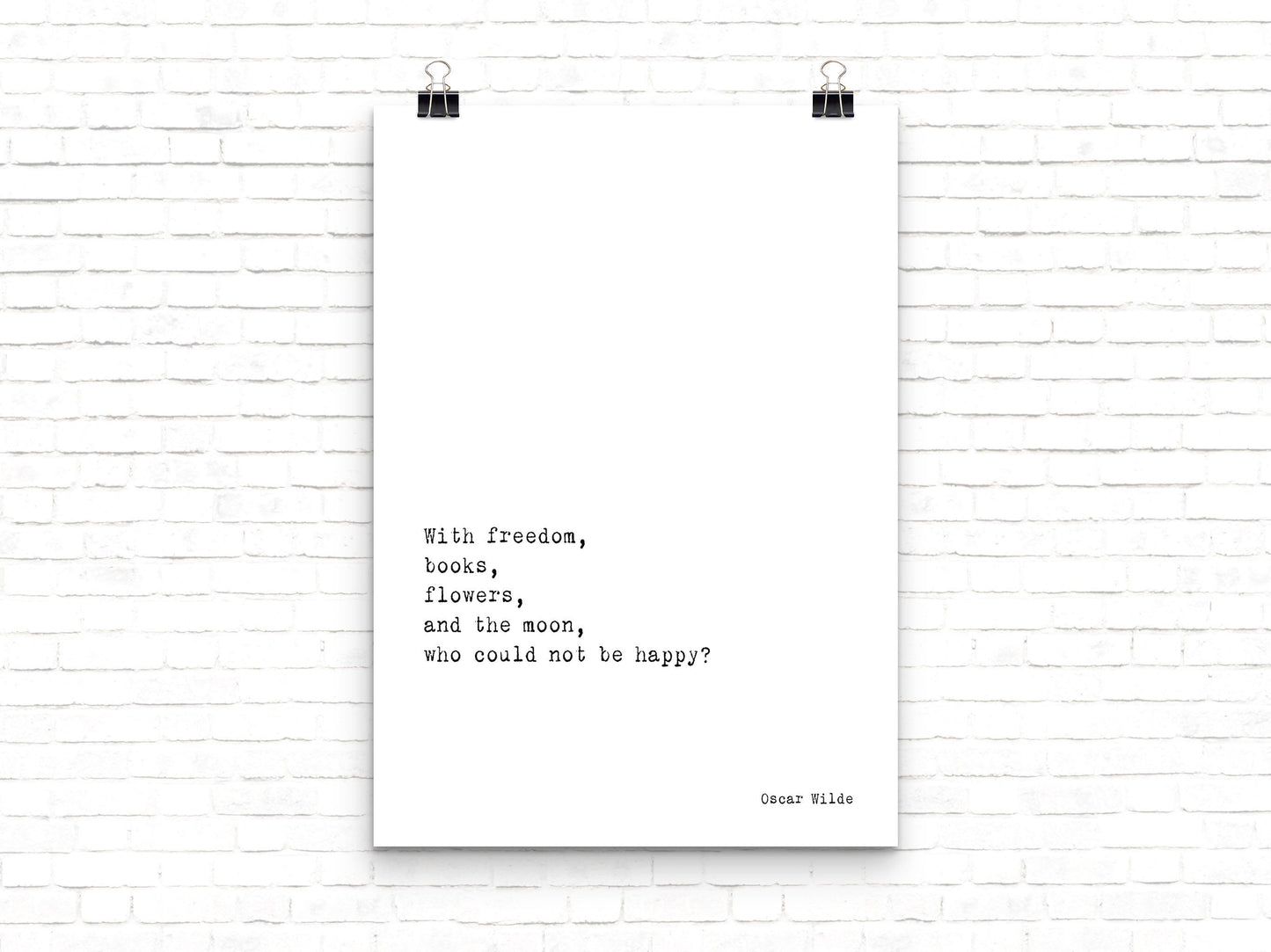 Oscar Wilde Life Quote, black and white art, motivation quote inspirational print for home decor, Freedom, Books, Flowers, Happy, Unframed - BookQuoteDecor