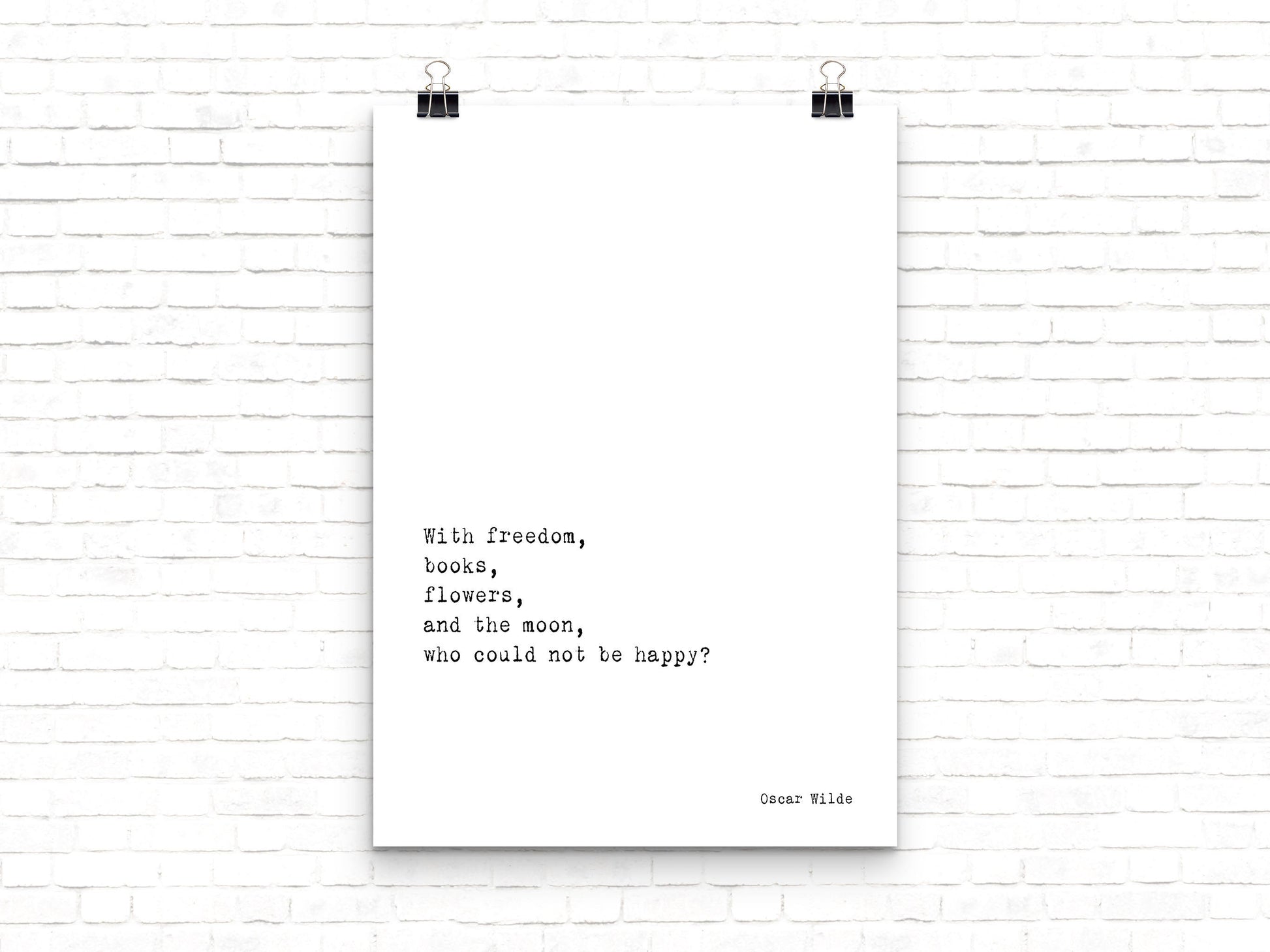 Oscar Wilde Life Quote, black and white art, motivation quote inspirational print for home decor, Freedom, Books, Flowers, Happy, Unframed - BookQuoteDecor