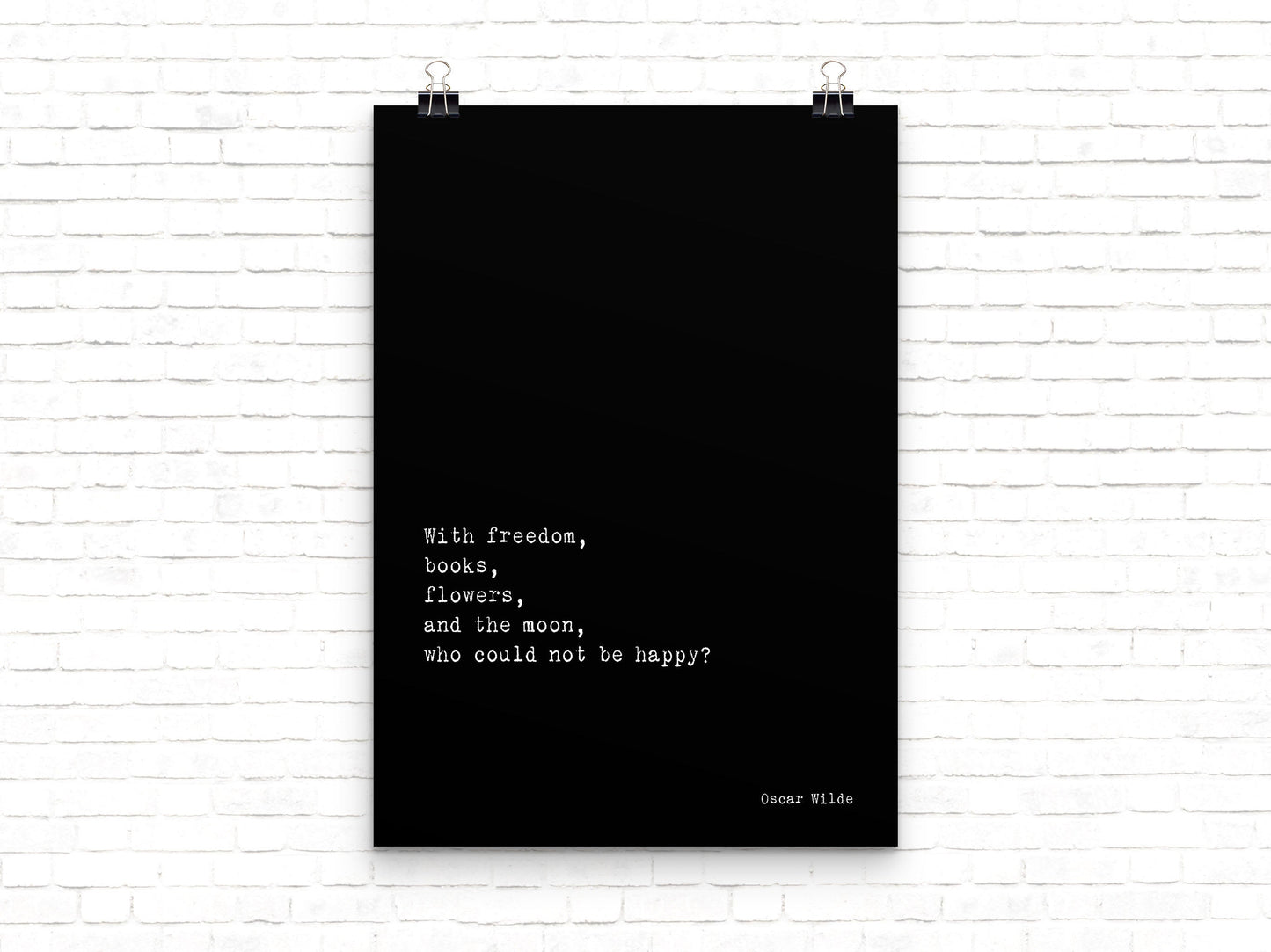 Oscar Wilde Life Quote, black and white art, motivation quote inspirational print for home decor, Freedom, Books, Flowers, Happy, Unframed - BookQuoteDecor