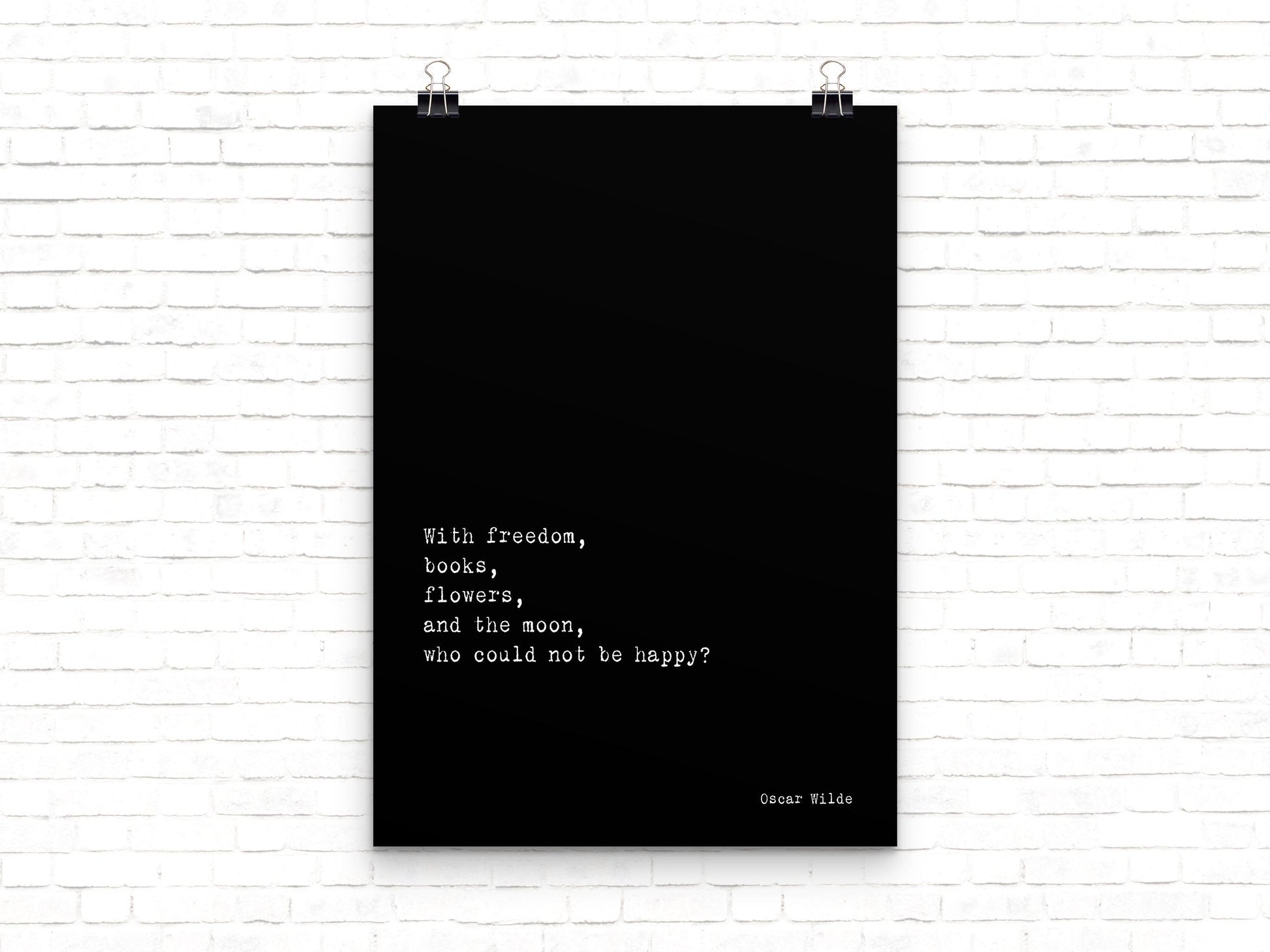 Oscar Wilde Life Quote, black and white art, motivation quote inspirational print for home decor, Freedom, Books, Flowers, Happy, Unframed - BookQuoteDecor