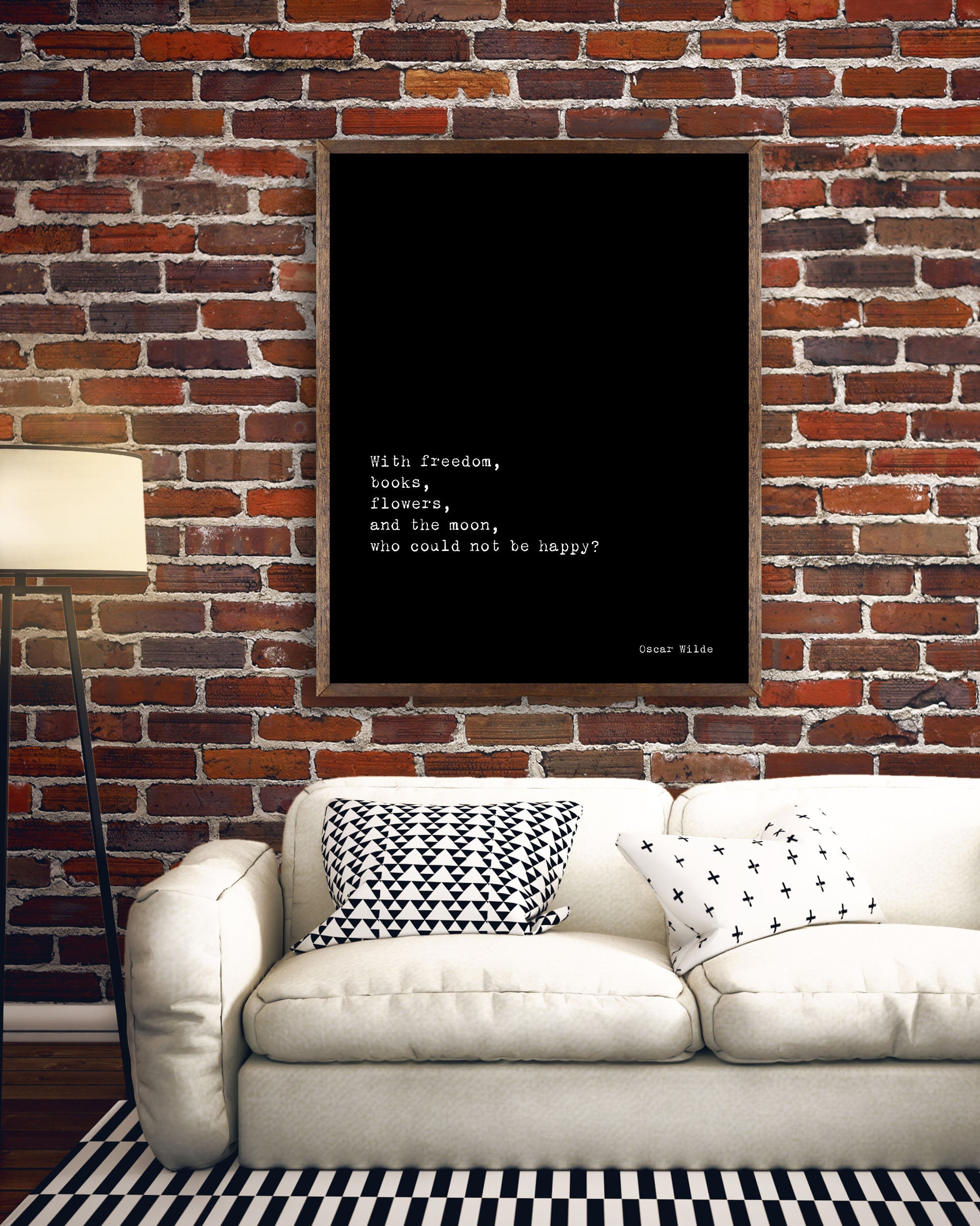 Oscar Wilde Life Quote, black and white art, motivation quote inspirational print for home decor, Freedom, Books, Flowers, Happy, Unframed - BookQuoteDecor