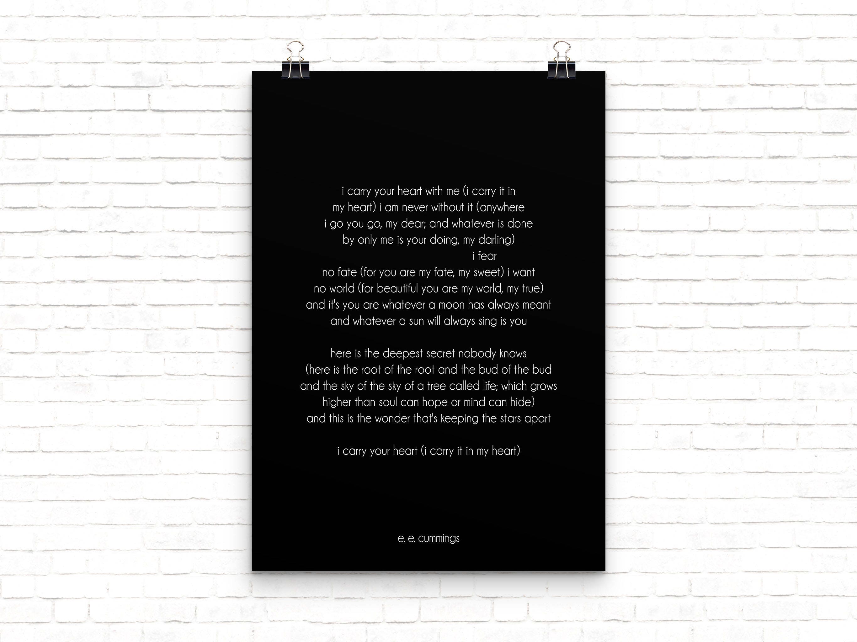 i carry your heart poetry quote art, ee cummings art