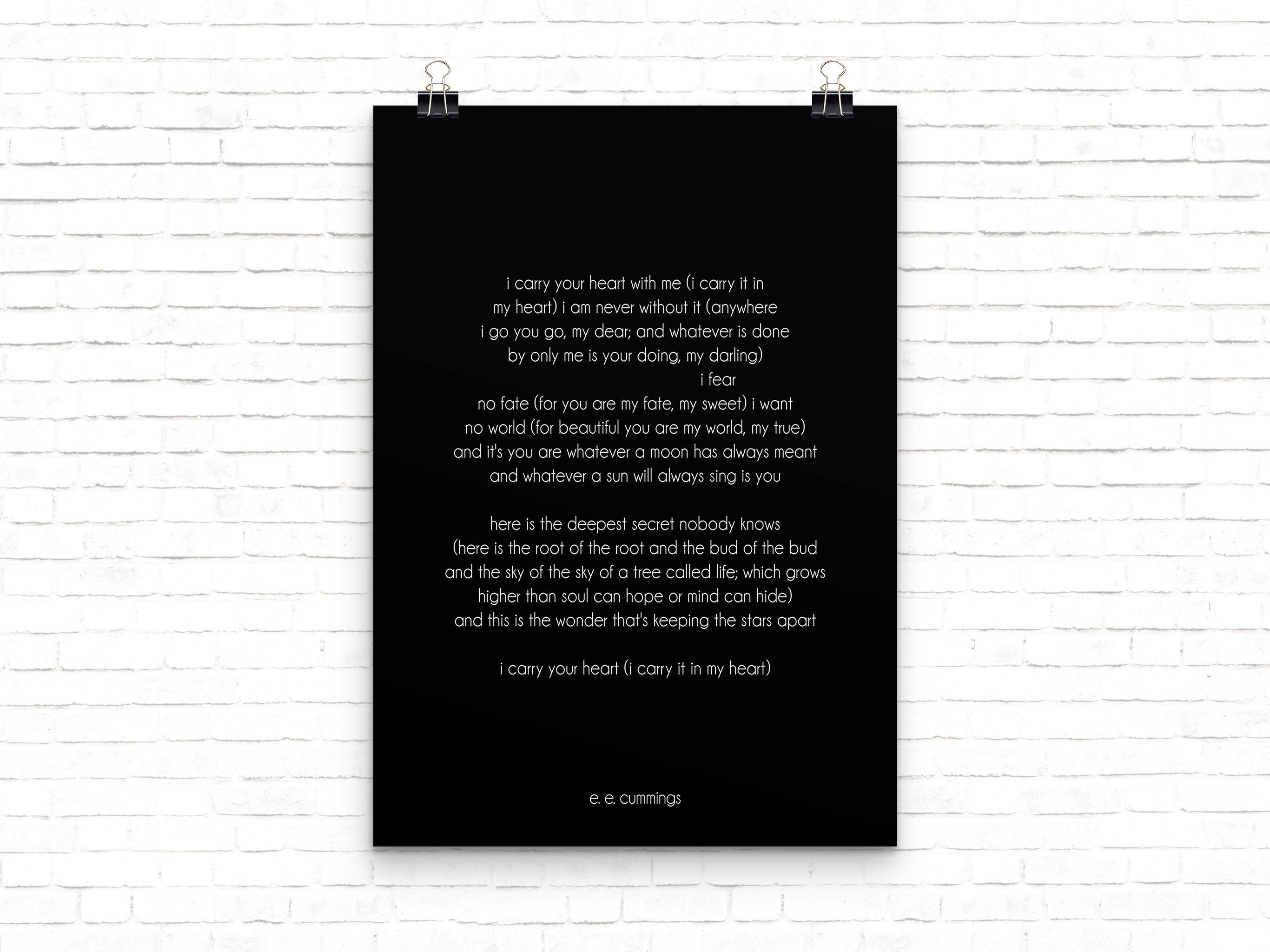 i carry your heart poetry quote art, ee cummings art print