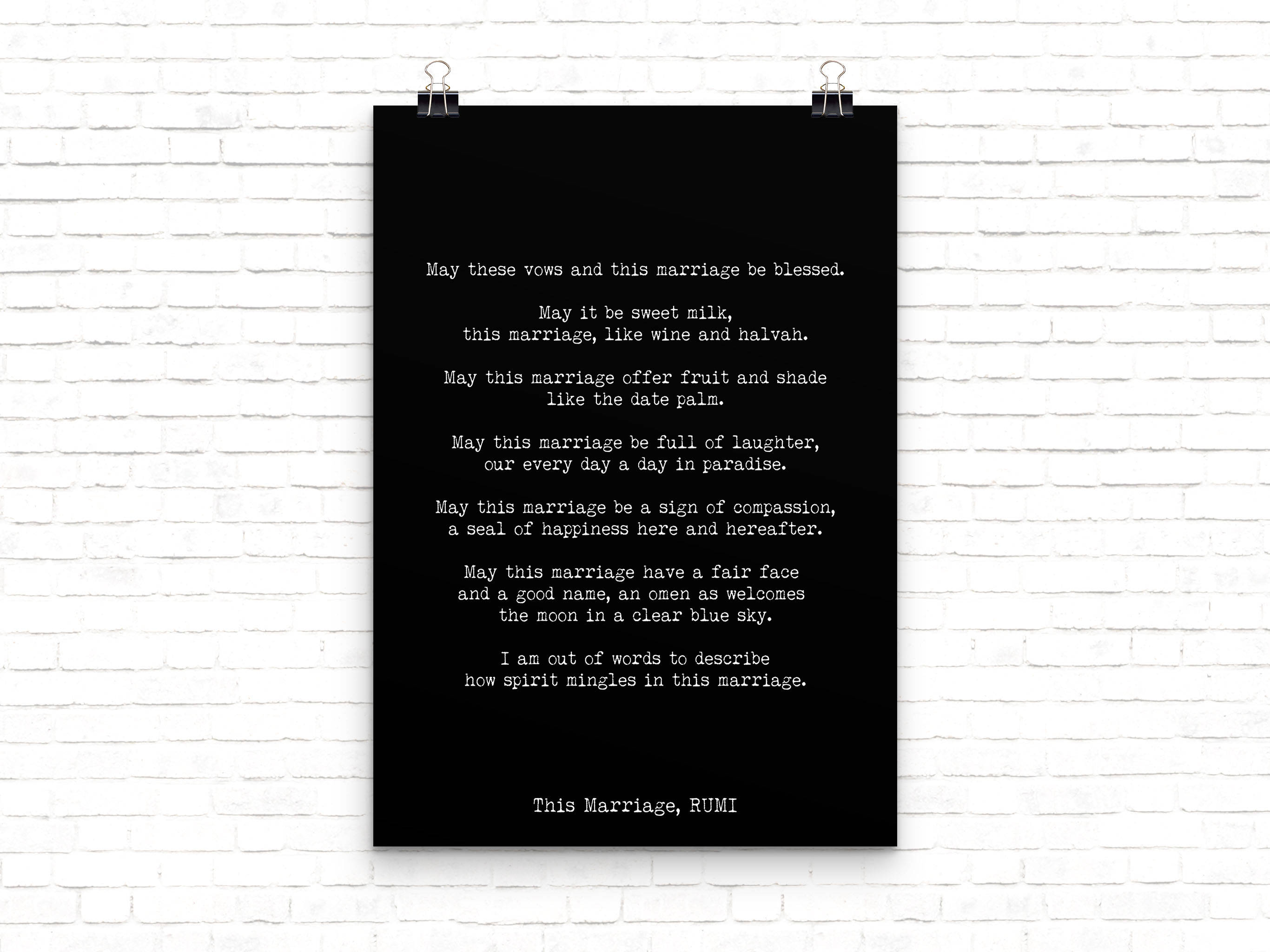 RUMI Marriage Poem Gift, Wedding Print, Love Poem Engagement Gift Idea, Poetry Quote Art Anniversary Present, Unframed - BookQuoteDecor