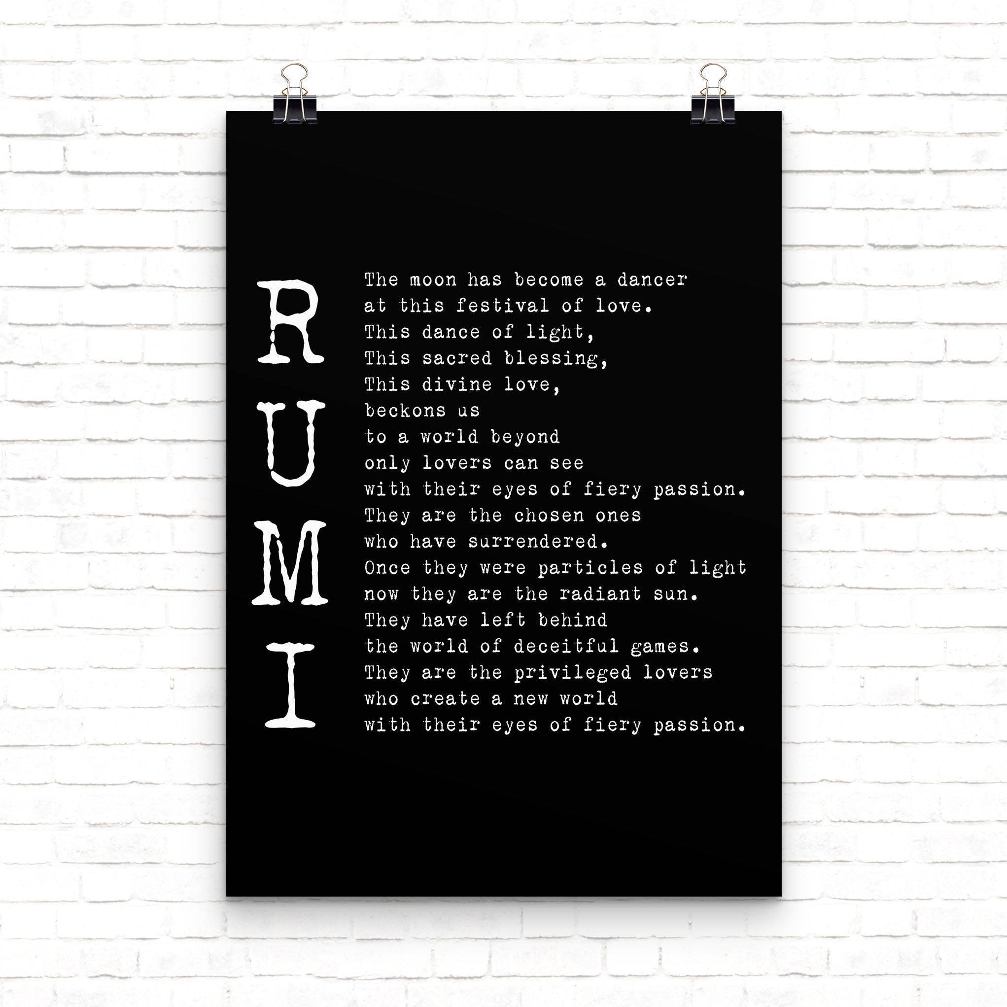 Rumi Poem - The Privileged Lovers Wedding Print or Love Poem Engagement Gift, Poetry Quote Art Unframed - BookQuoteDecor
