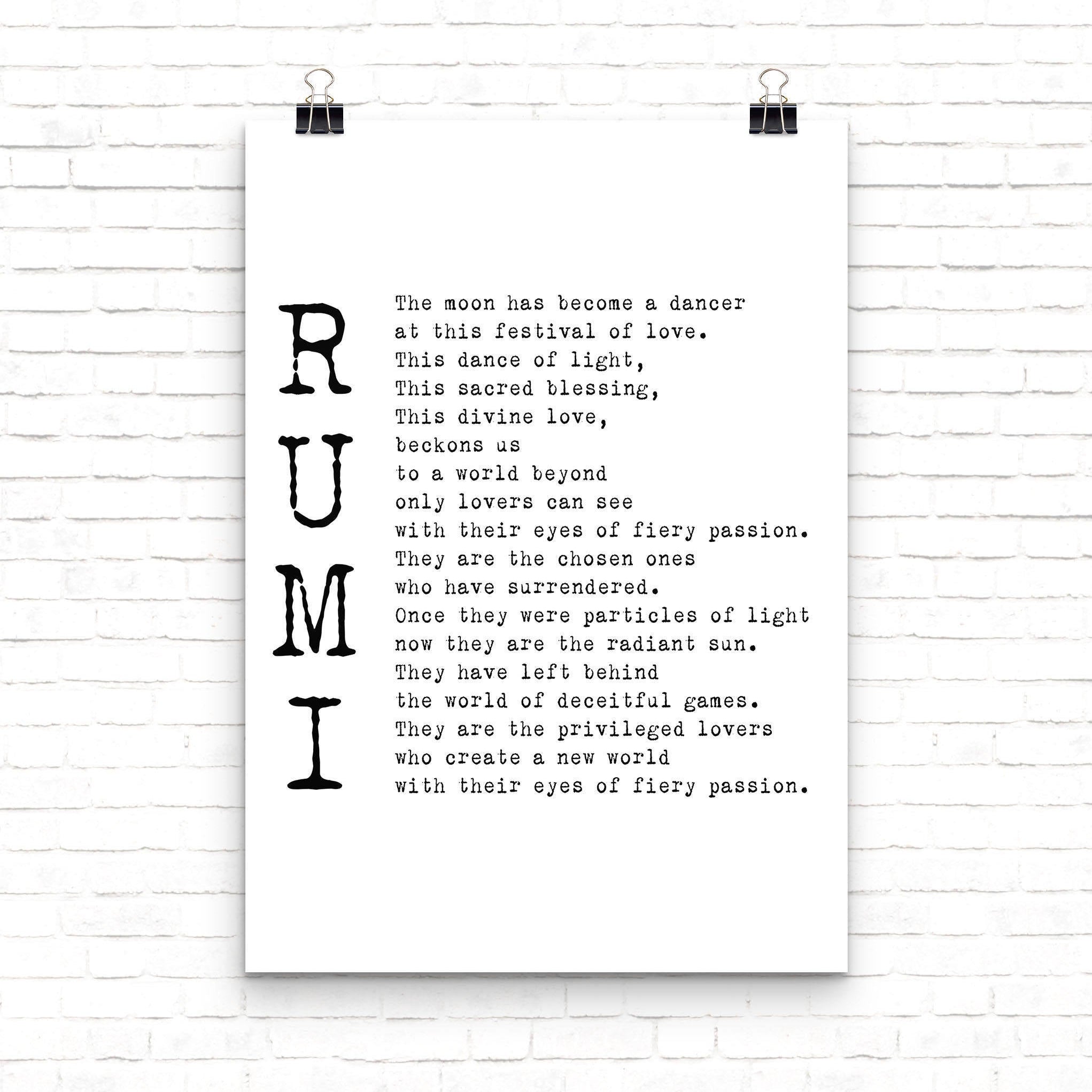 Rumi Poem - The Privileged Lovers Wedding Print or Love Poem Engagement Gift, Poetry Quote Art Unframed - BookQuoteDecor
