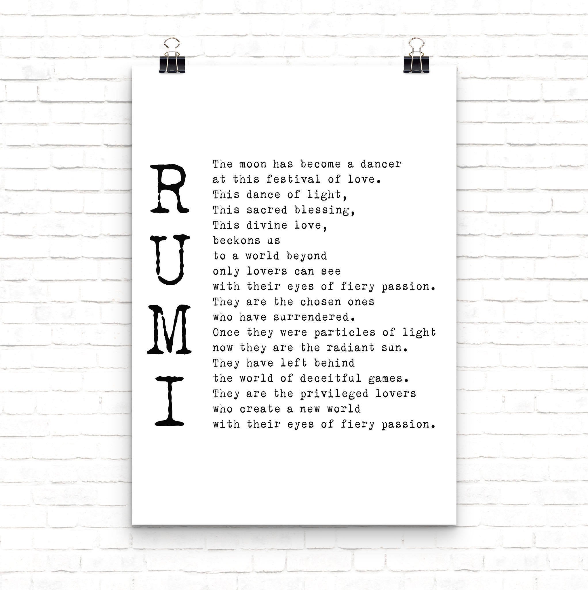 Rumi Poem - The Privileged Lovers Wedding Print or Love Poem Engagement Gift, Poetry Quote Art Unframed - BookQuoteDecor