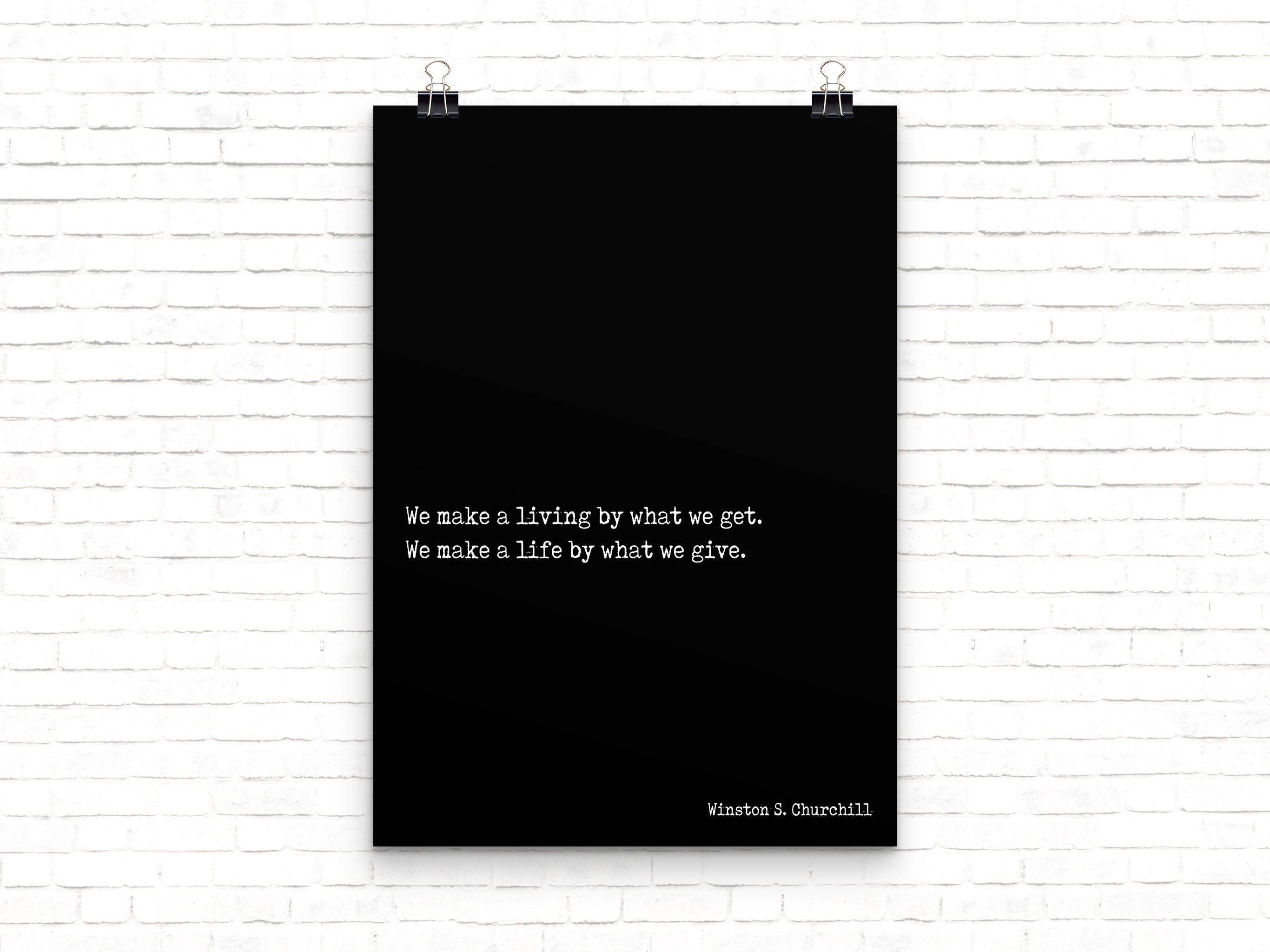 Winston Churchill Life Quote Modern Minimalist Art Inspirational Print, Black & White Office Decor, Scandinavian Style Unframed Poster - BookQuoteDecor