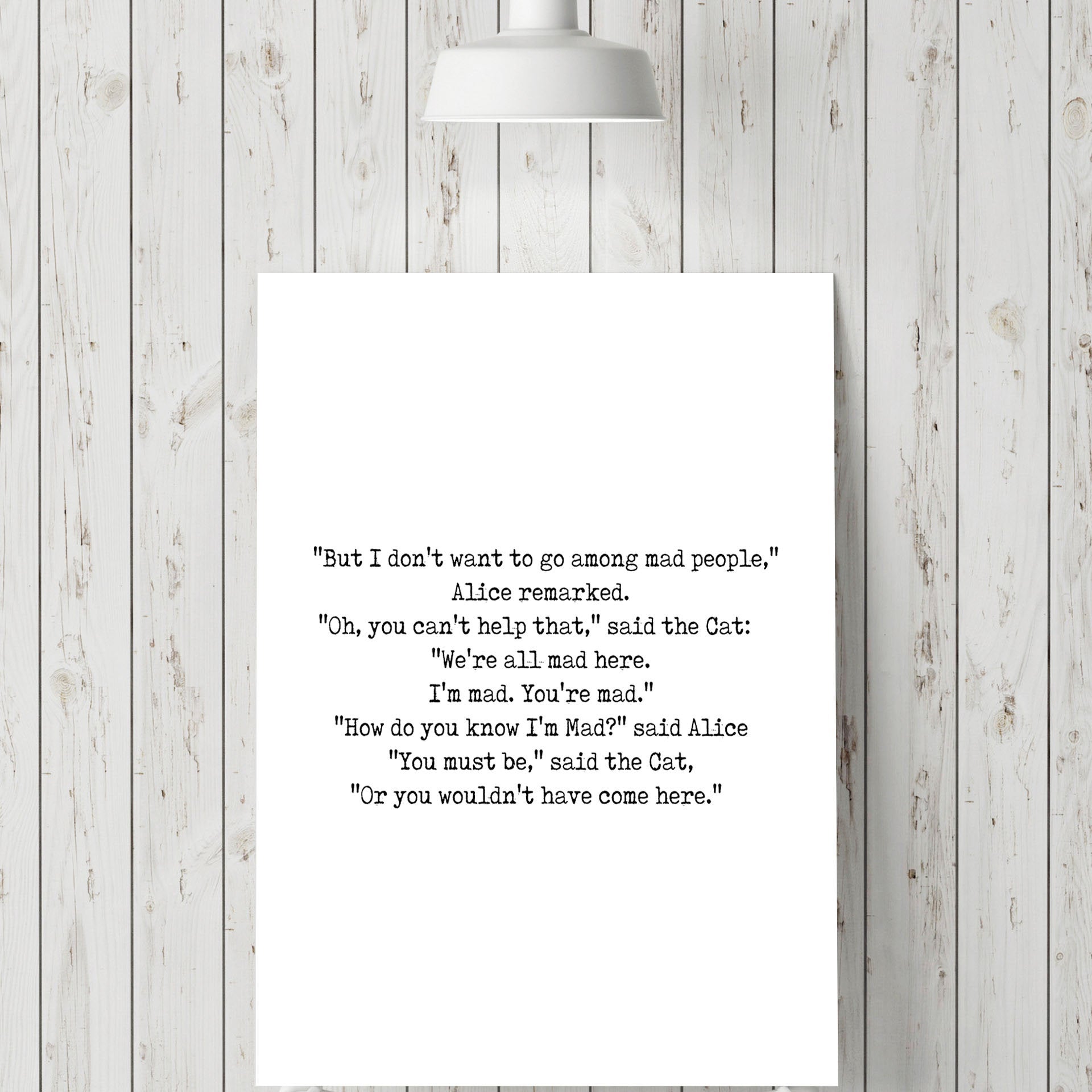 We're All Mad Here Wall Art Print from Alice in Wonderland, Lewis Carroll Quote Print for Black & White Office wall art Unframed - BookQuoteDecor