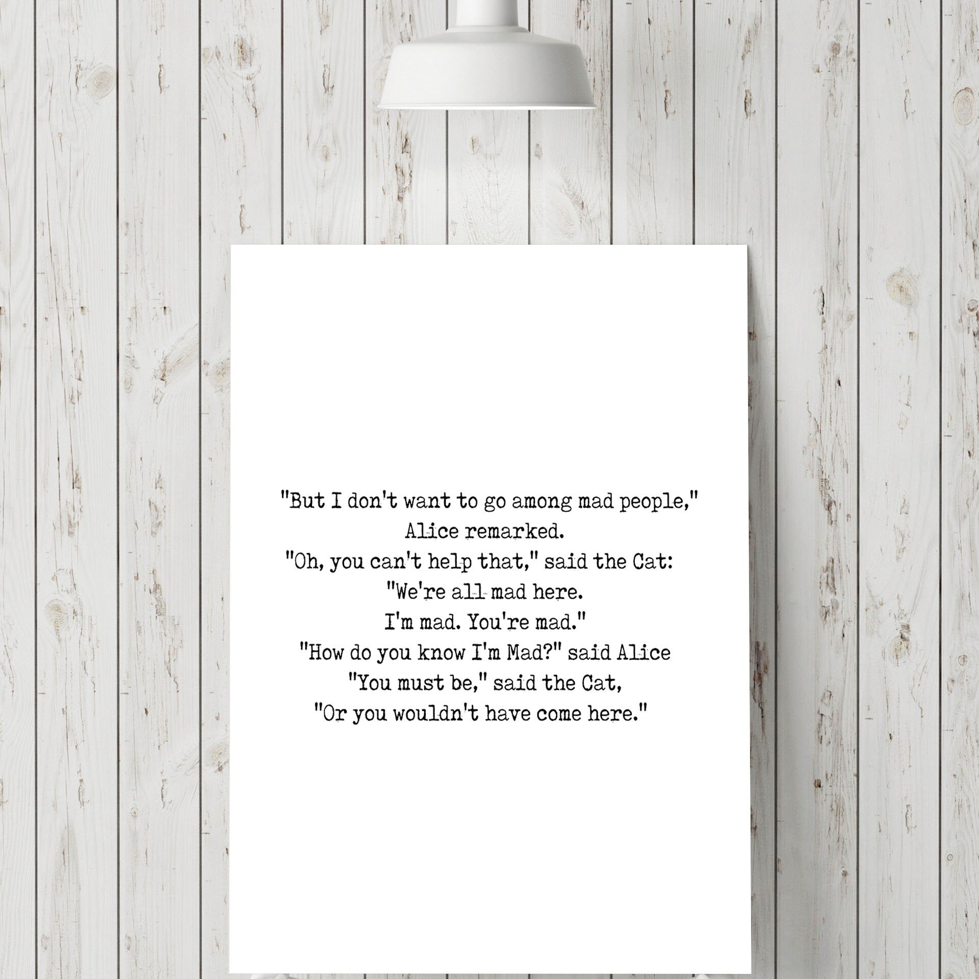 We're All Mad Here Wall Art Print, Alice in Wonderland Lewis Carroll Quote Print for Black & White Office Wall Art