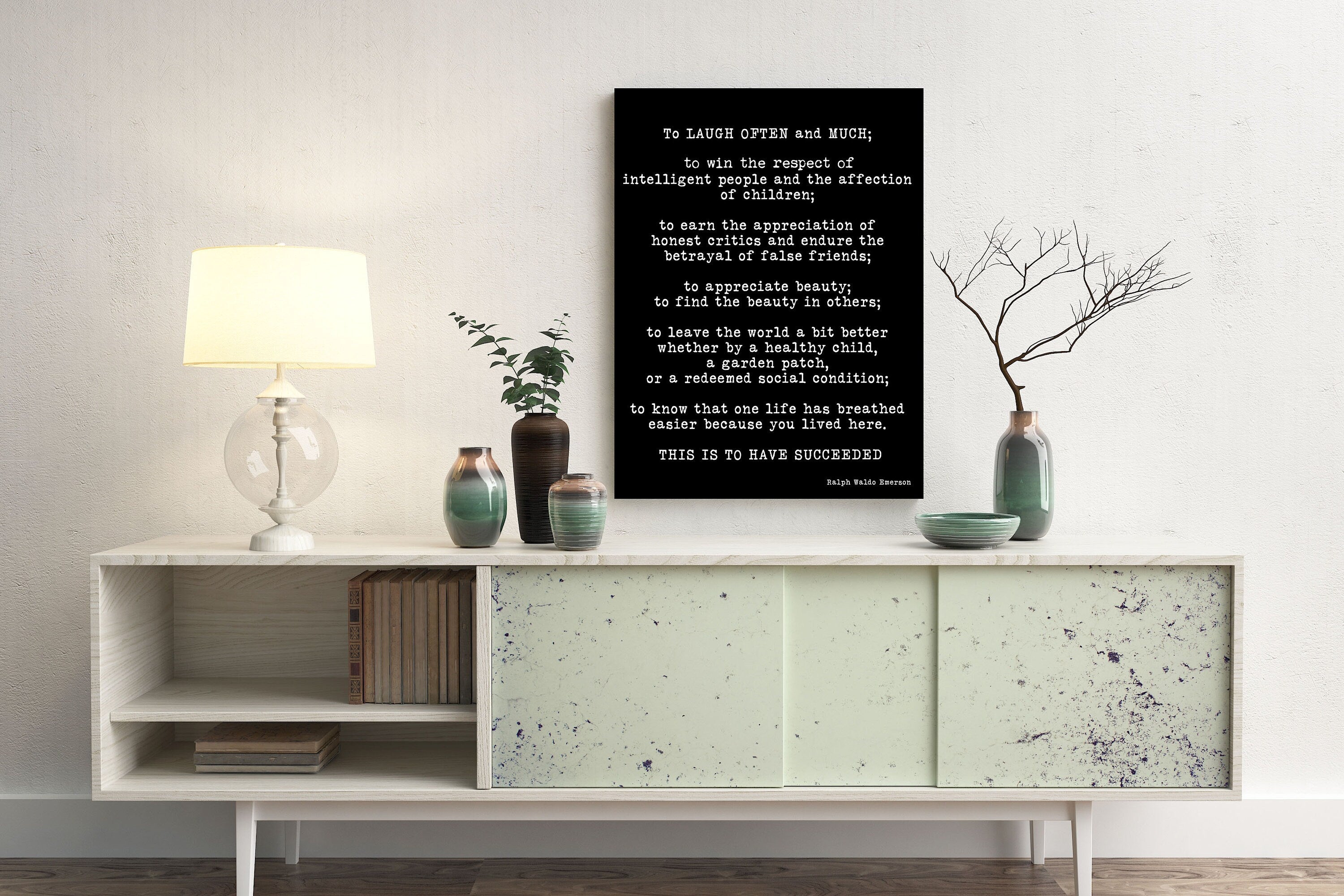 Ralph Waldo Emerson Black & White Wall Art Quote Print - To Laugh Often And Much Unframed Typography Print